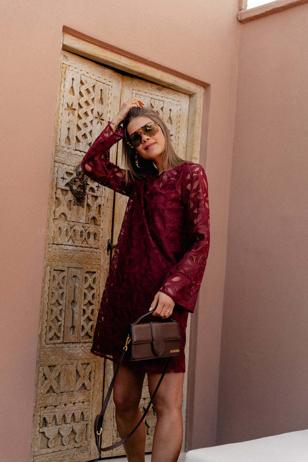 OBJRose L/S langes Kleid Cabernet