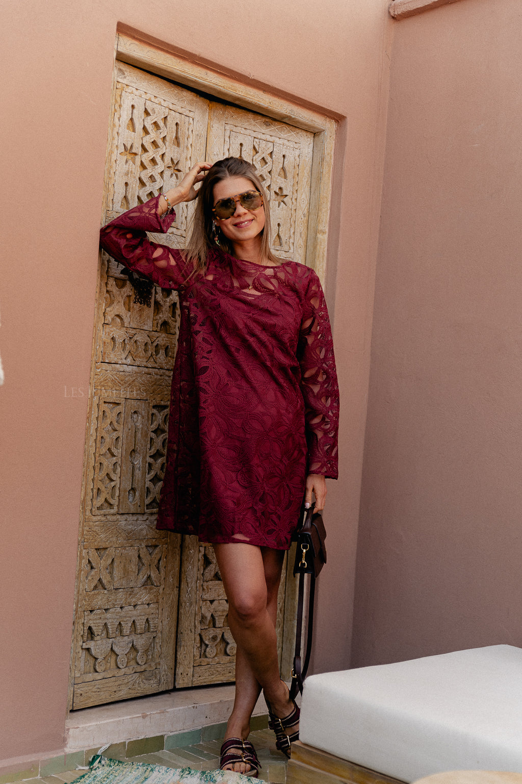 OBJRose L/S langes Kleid Cabernet