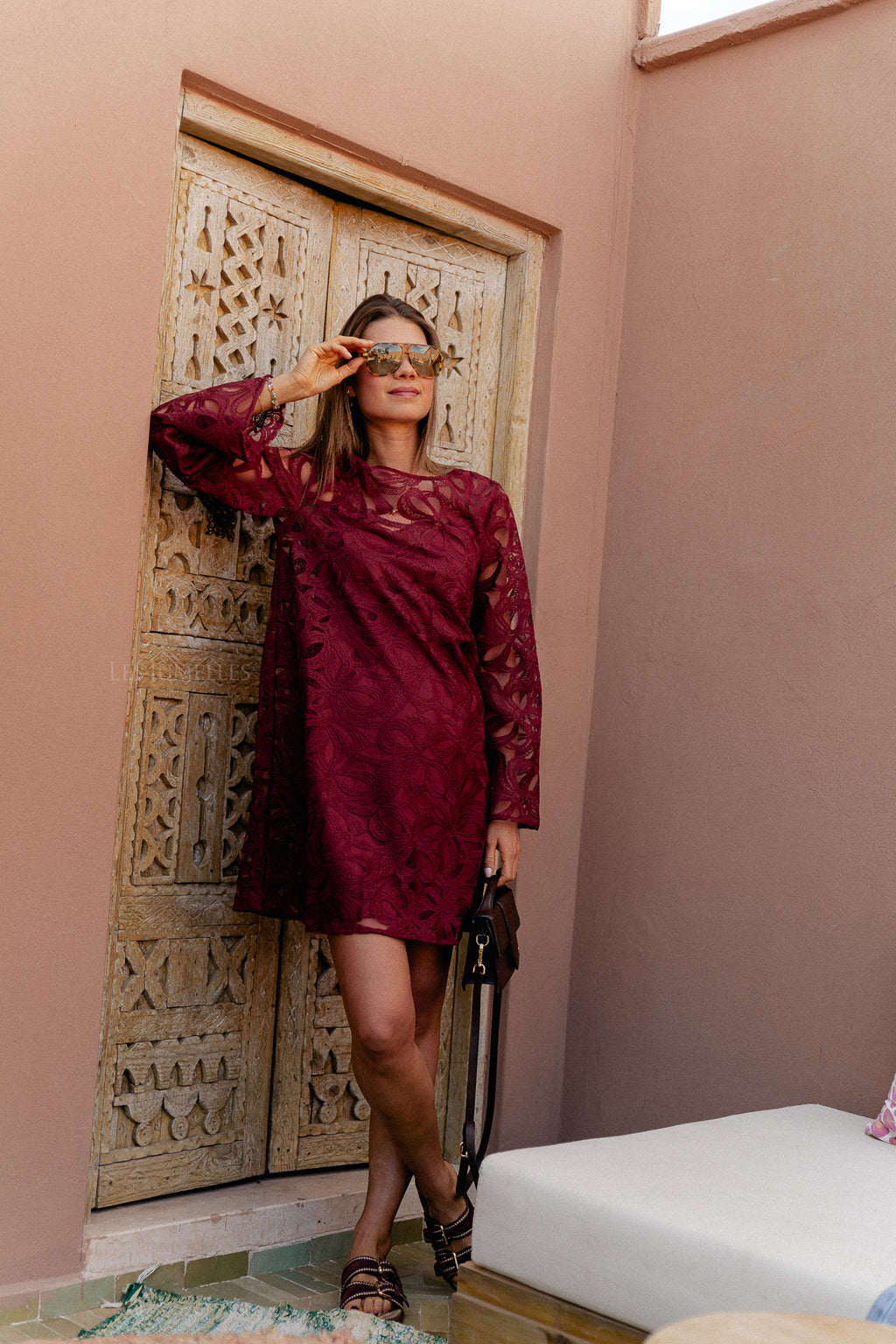 OBJRose L/S langes Kleid Cabernet