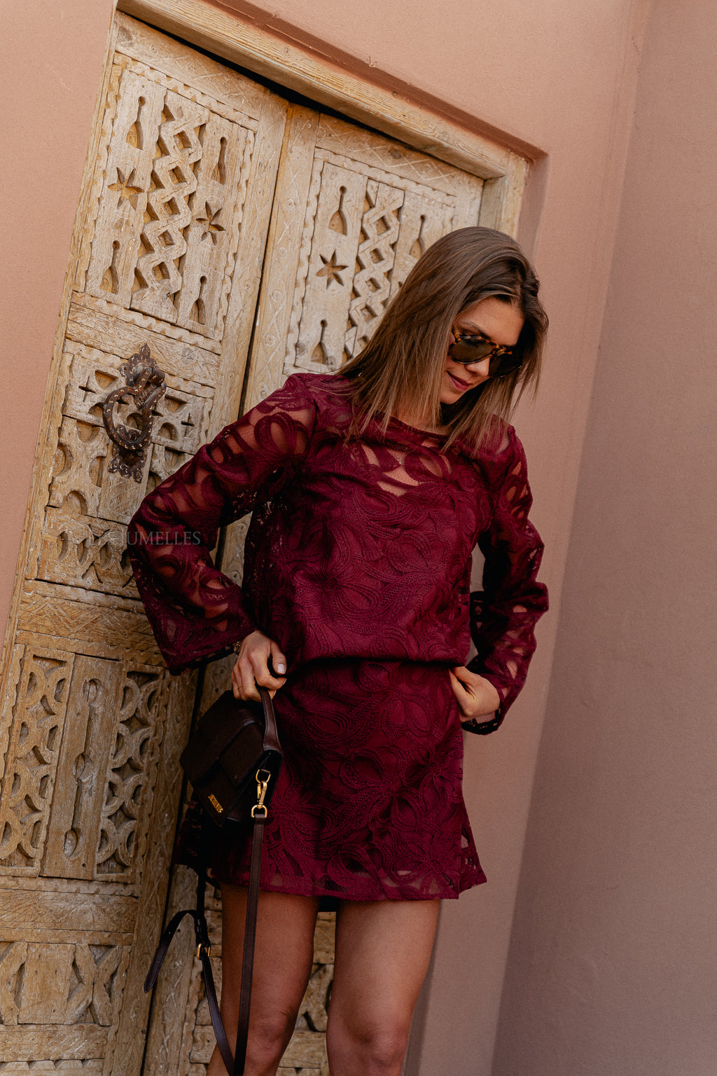 OBJRose L/S langes Kleid Cabernet