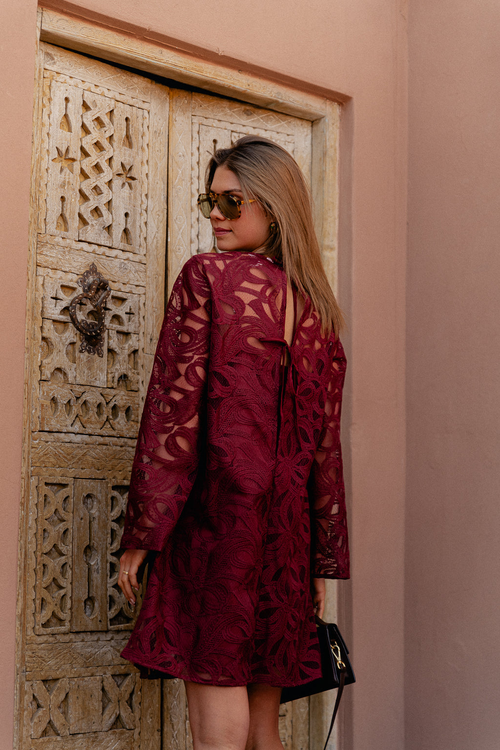 OBJRose L/S langes Kleid Cabernet