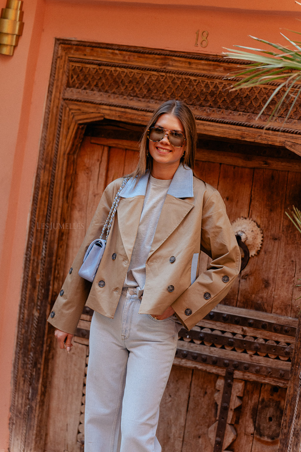 YASTrenchy LS korte trenchcoat travertijn/denim