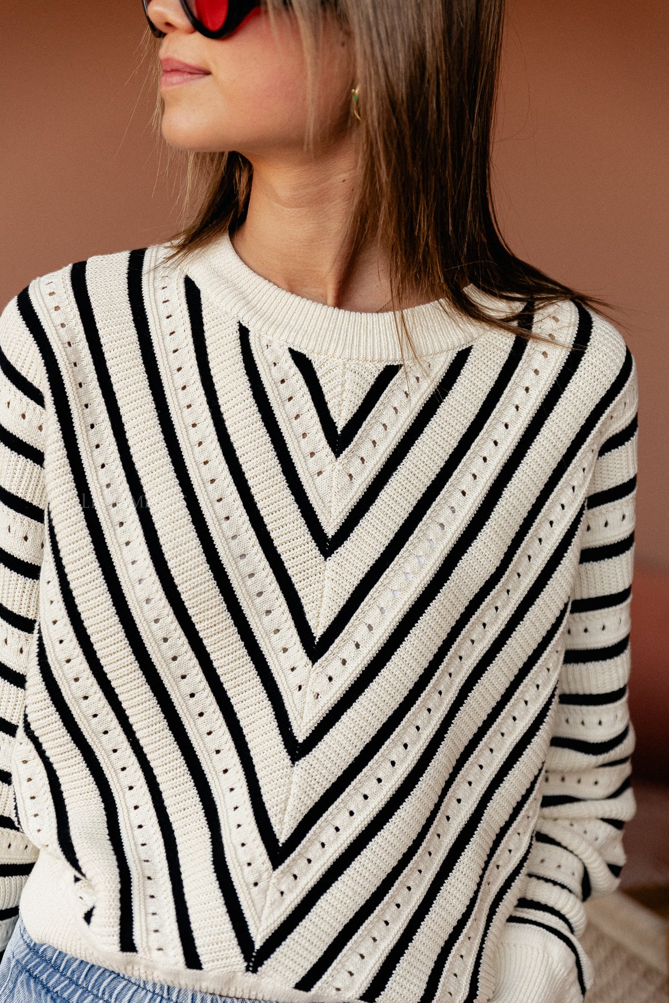 Pheana openwork striped jumper cream