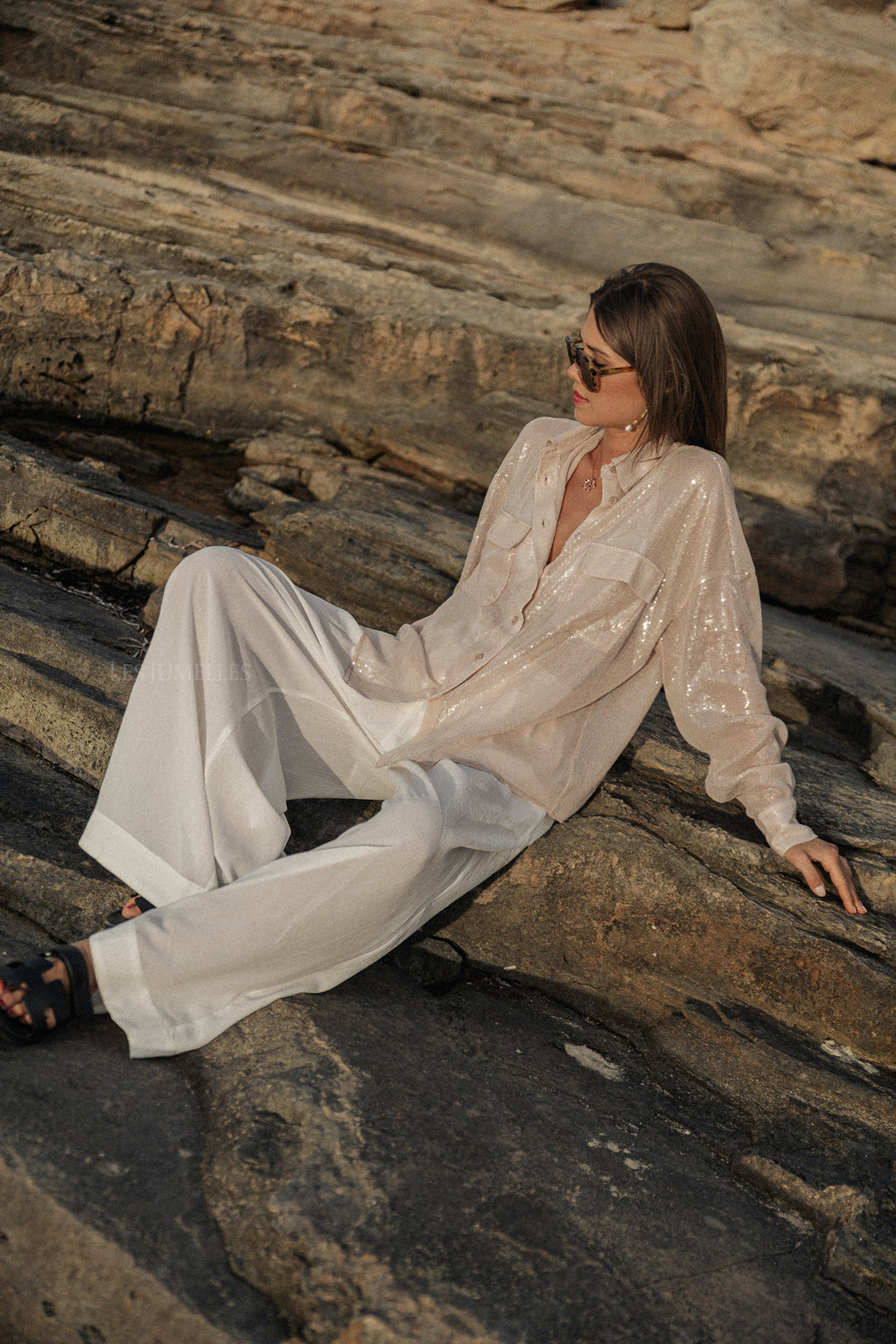 Skylar overhemd met pailletten beige
