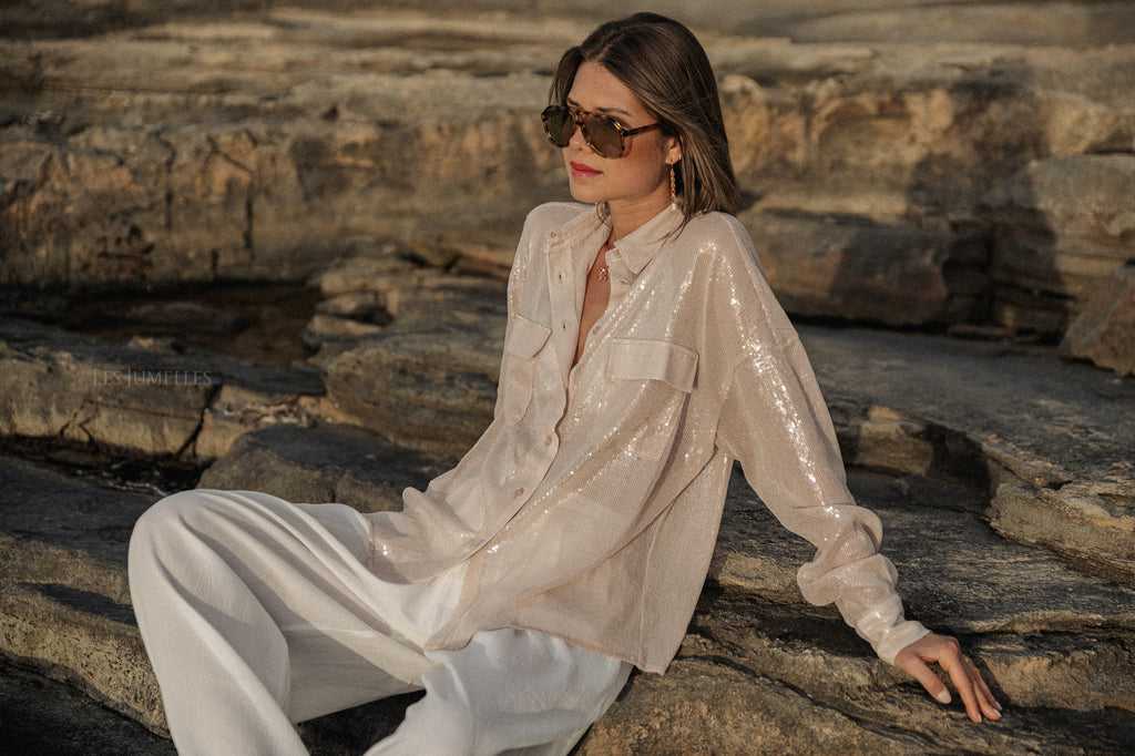 Skylar overhemd met pailletten beige