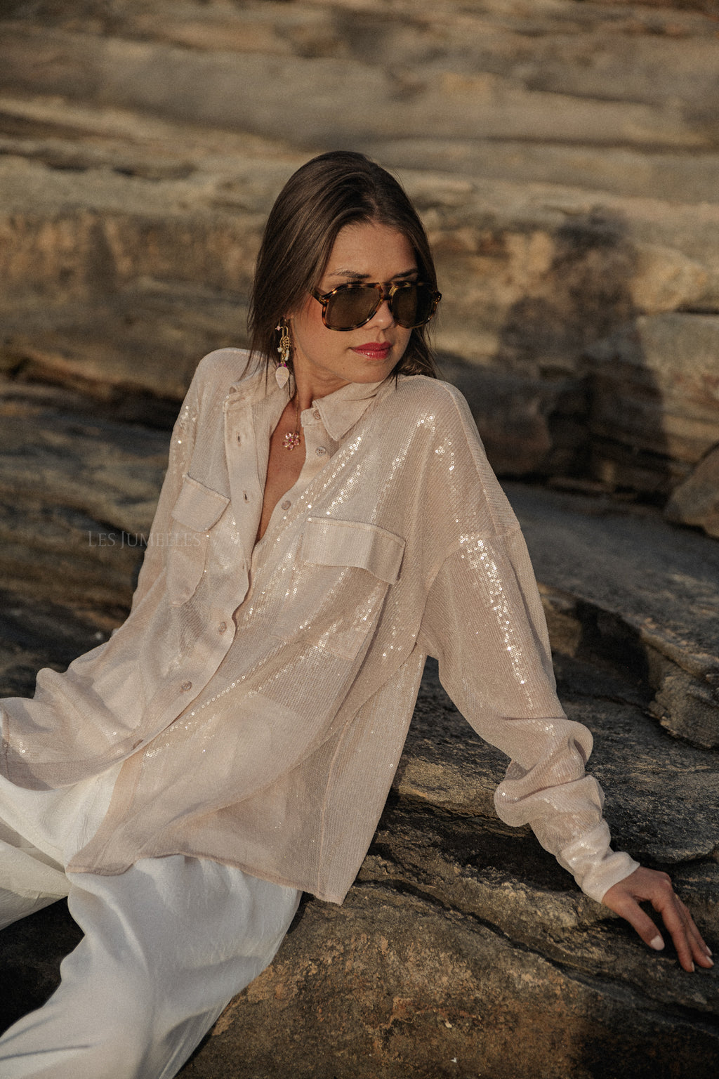 Skylar overhemd met pailletten beige