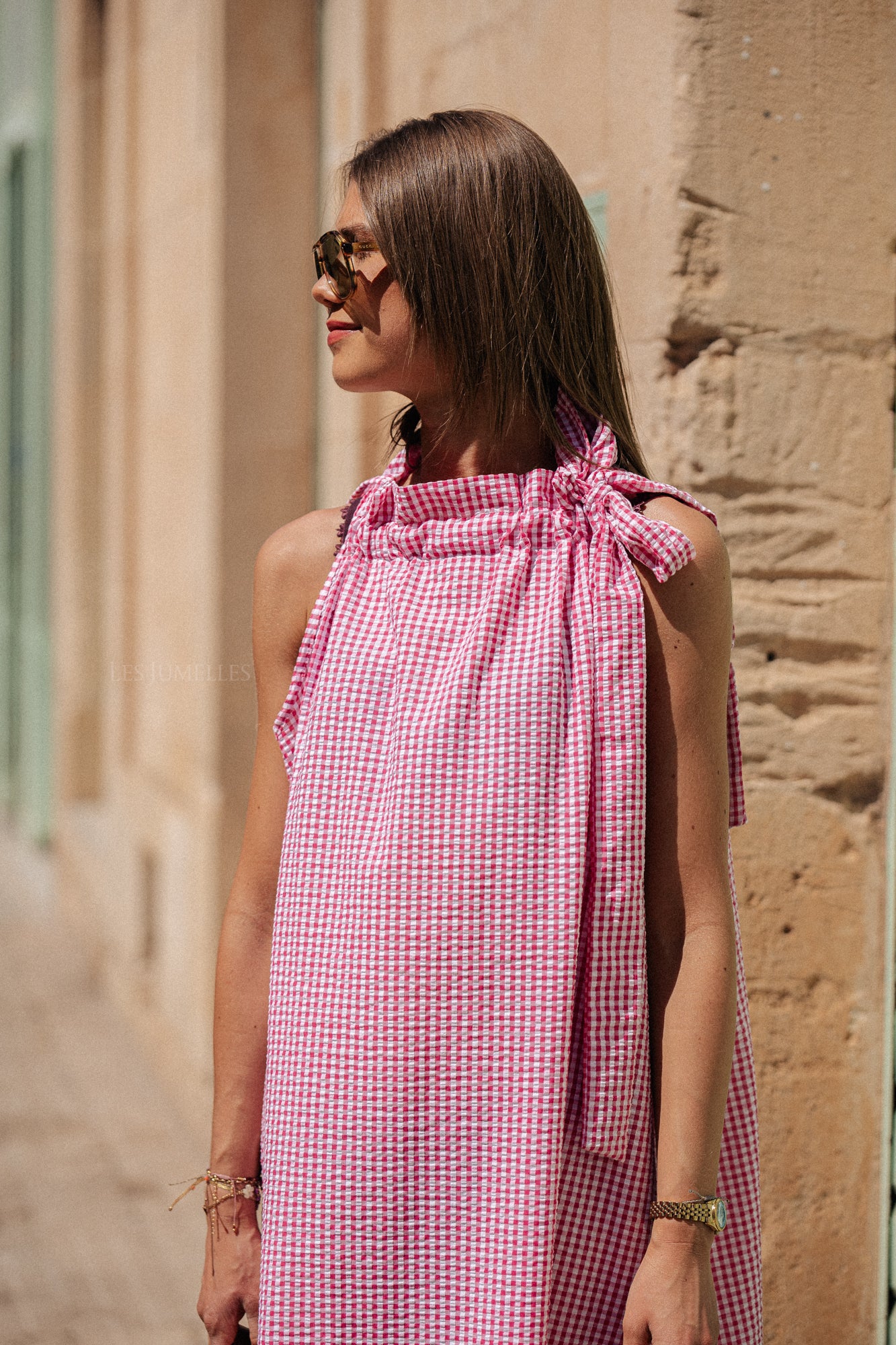 Laurine checkered dress candy pink