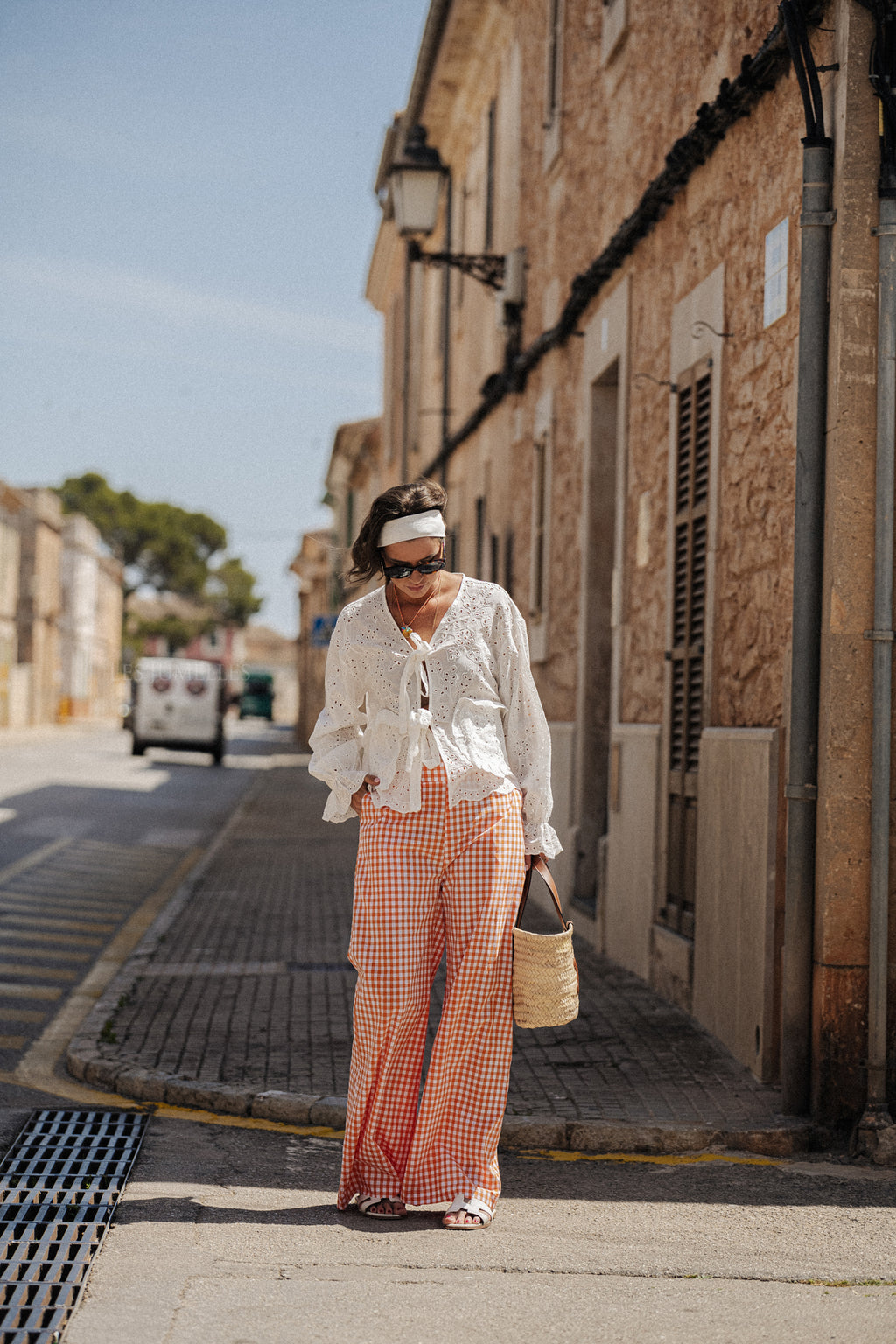 Pantalon à carreaux Madrid orange