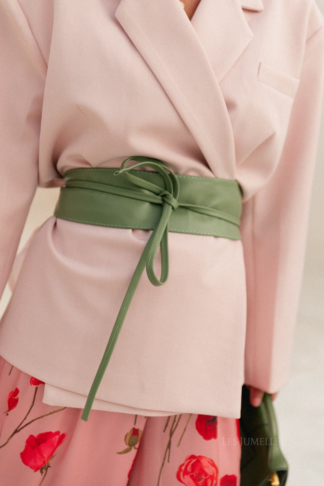 Maxine leather tie belt hedge green