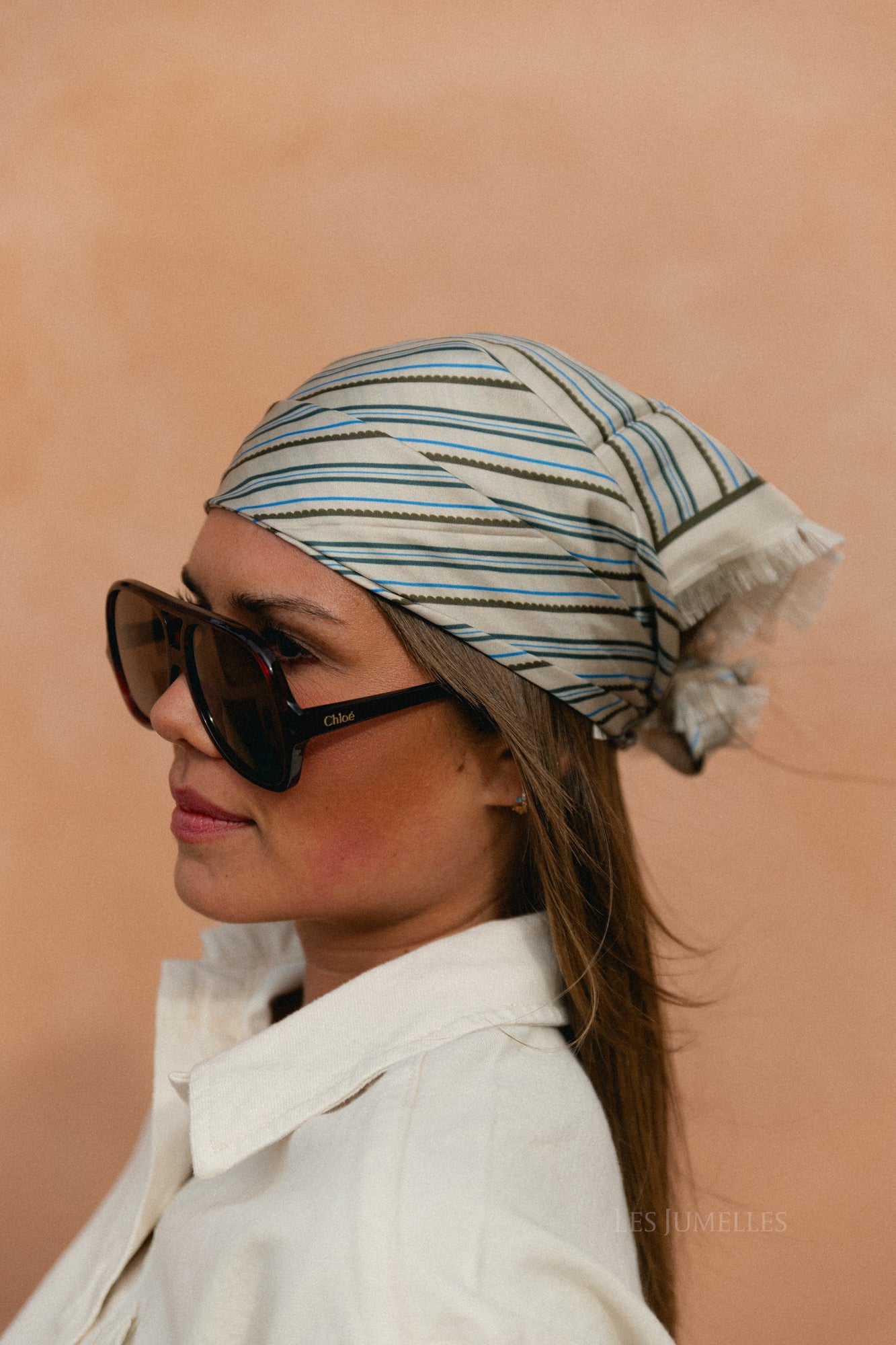 Scallopia gestreepte sia sjaal ecru