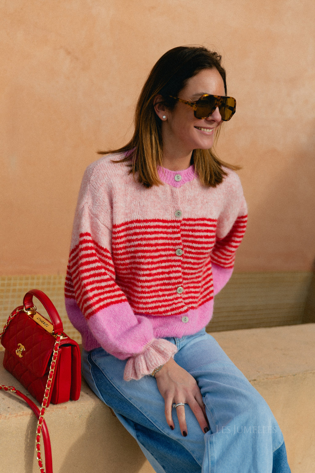Sophie striped cardigan pink/red