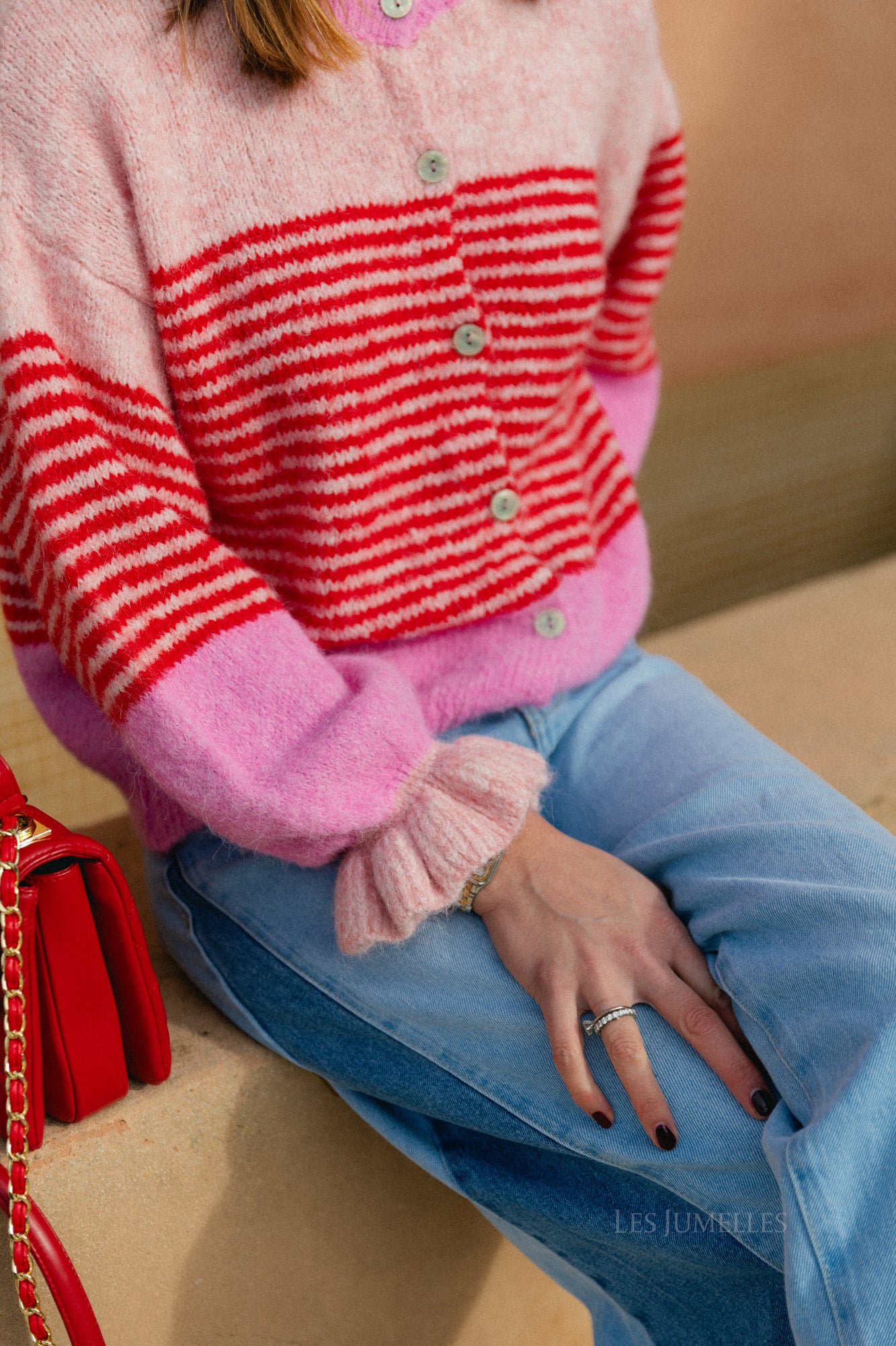 Sophie striped cardigan pink/red