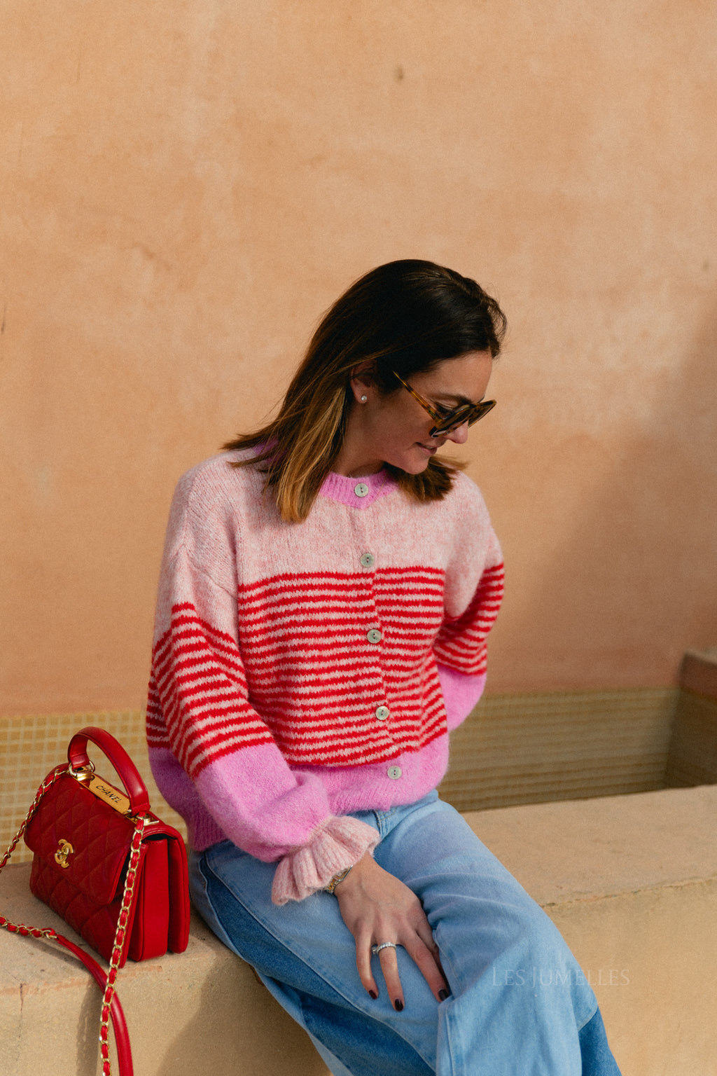 Sophie striped cardigan pink/red