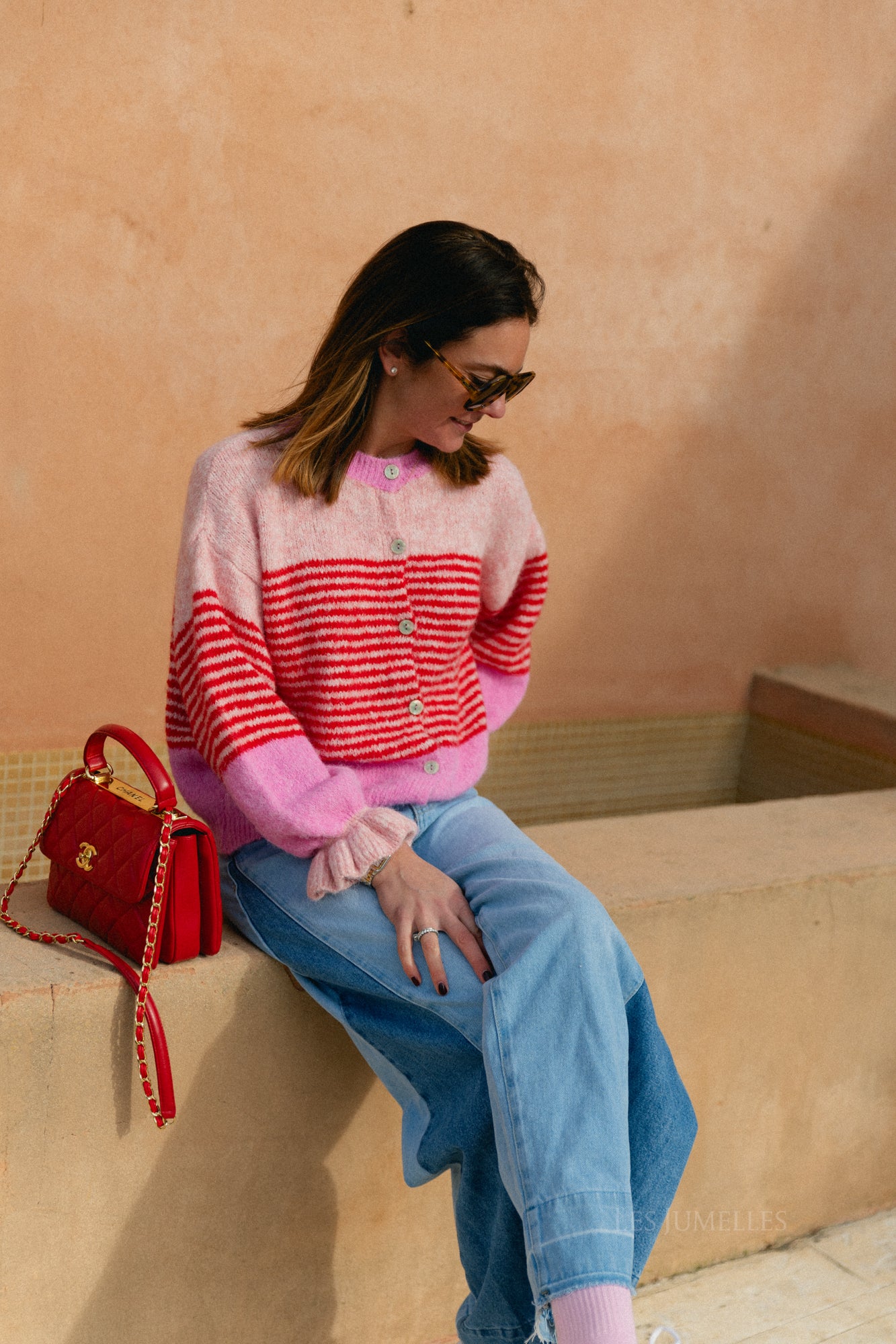 Sophie striped cardigan pink/red