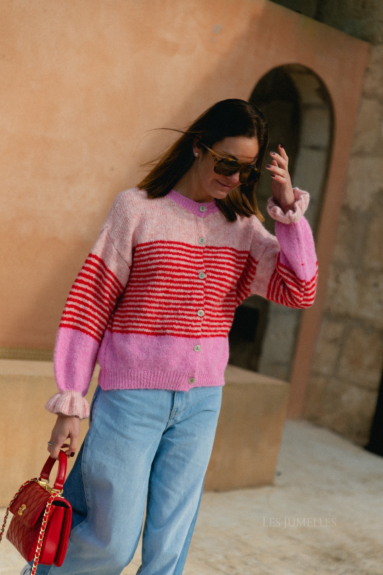 Sophie striped cardigan pink/red