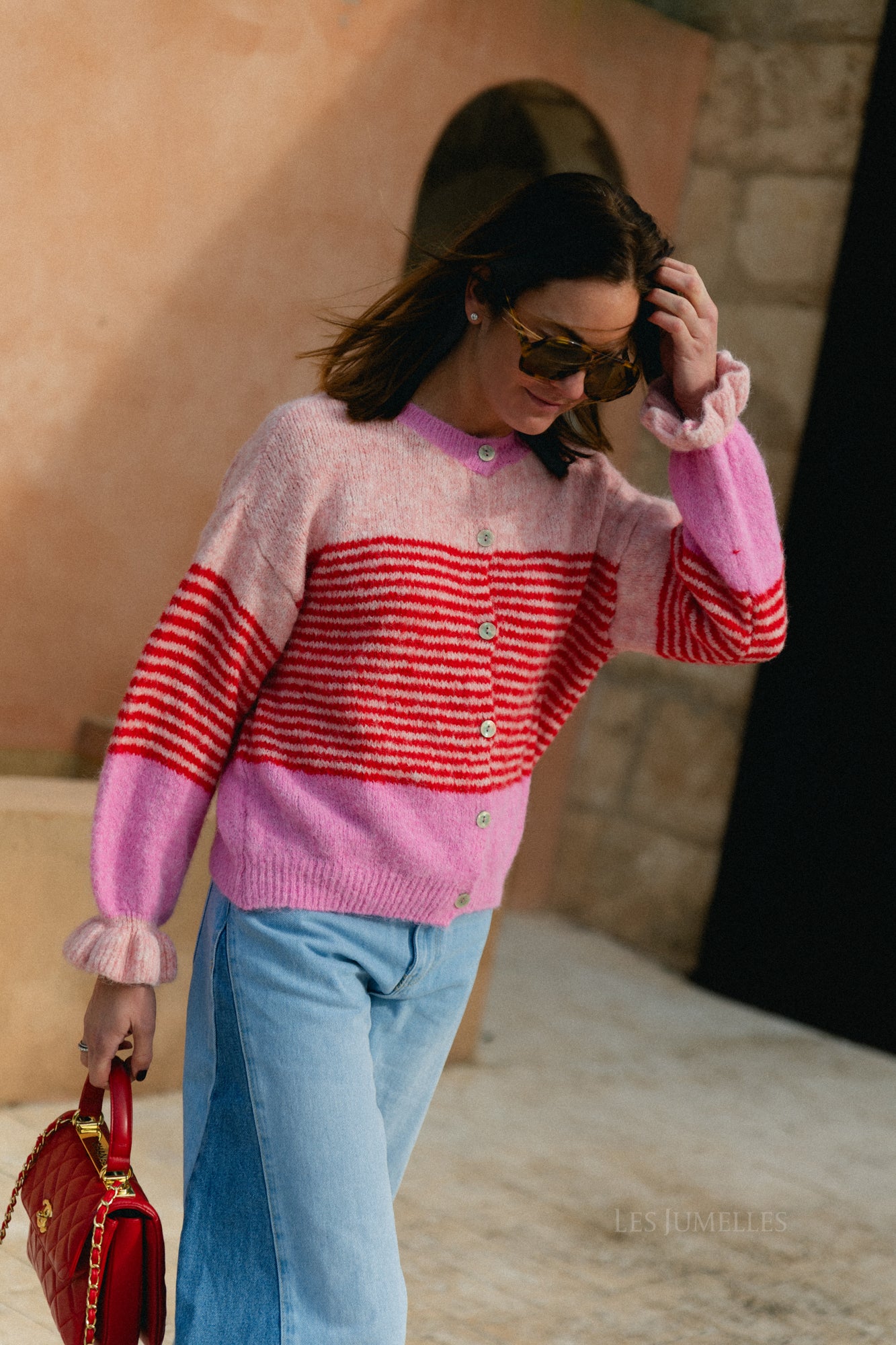 Sophie striped cardigan pink/red
