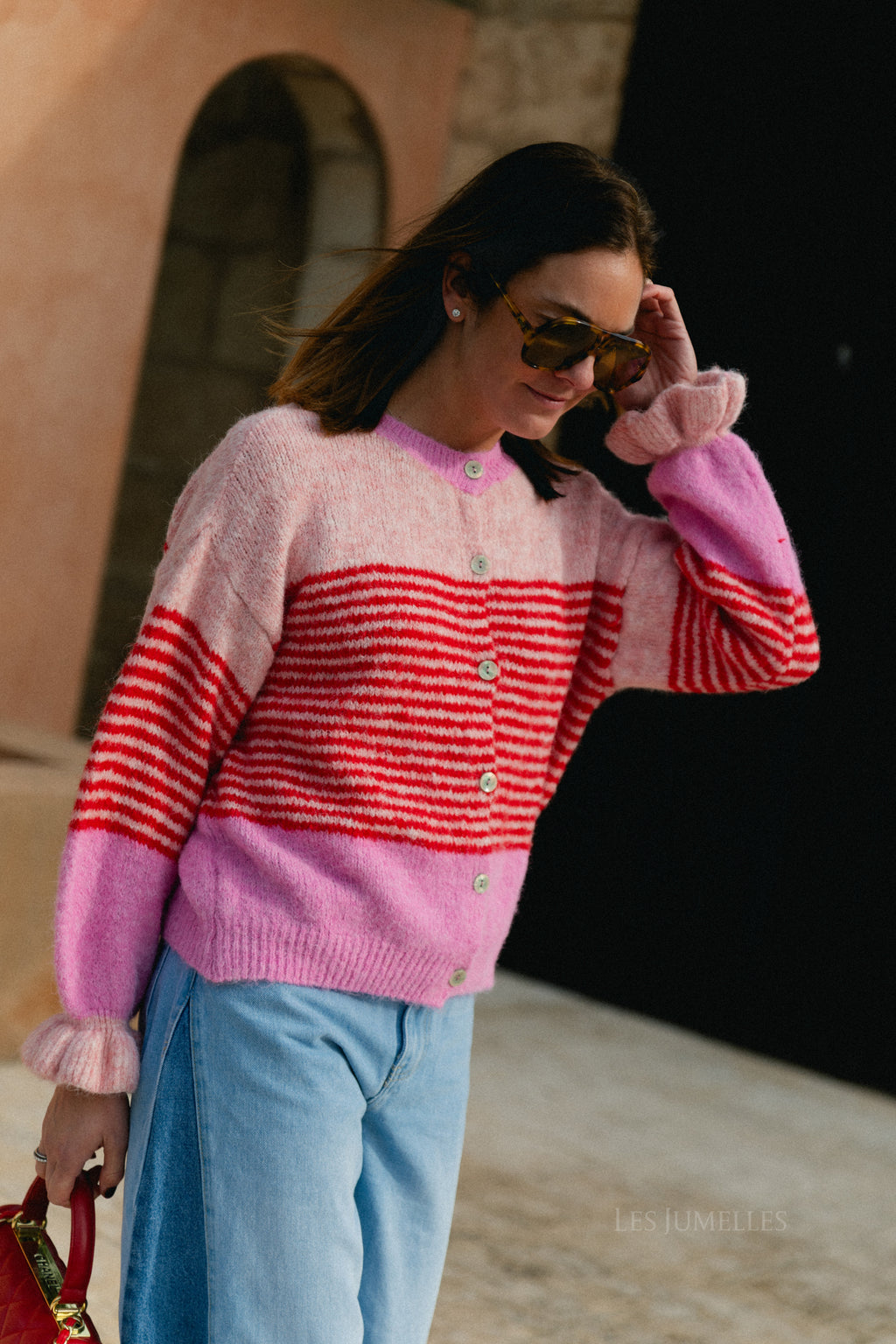 Sophie striped cardigan pink/red