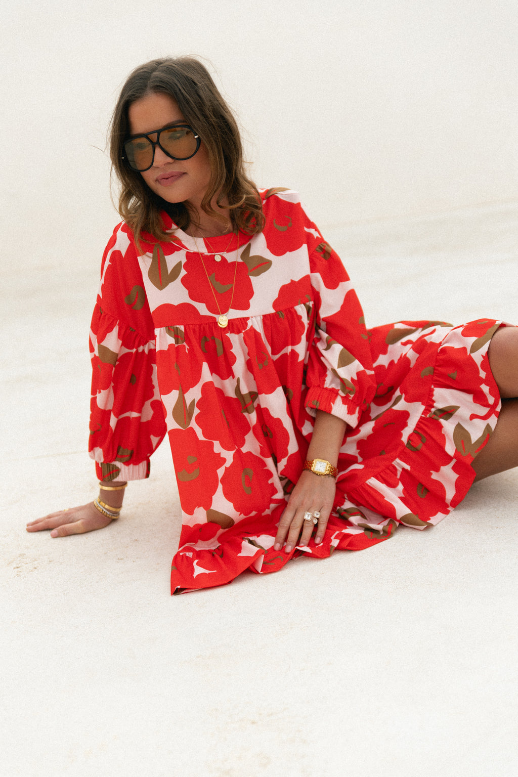 Olivia short printed dress mandarin red