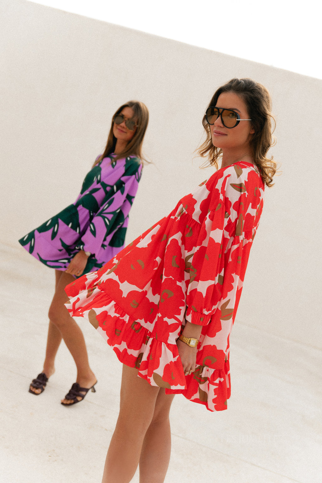 Olivia short printed dress mandarin red