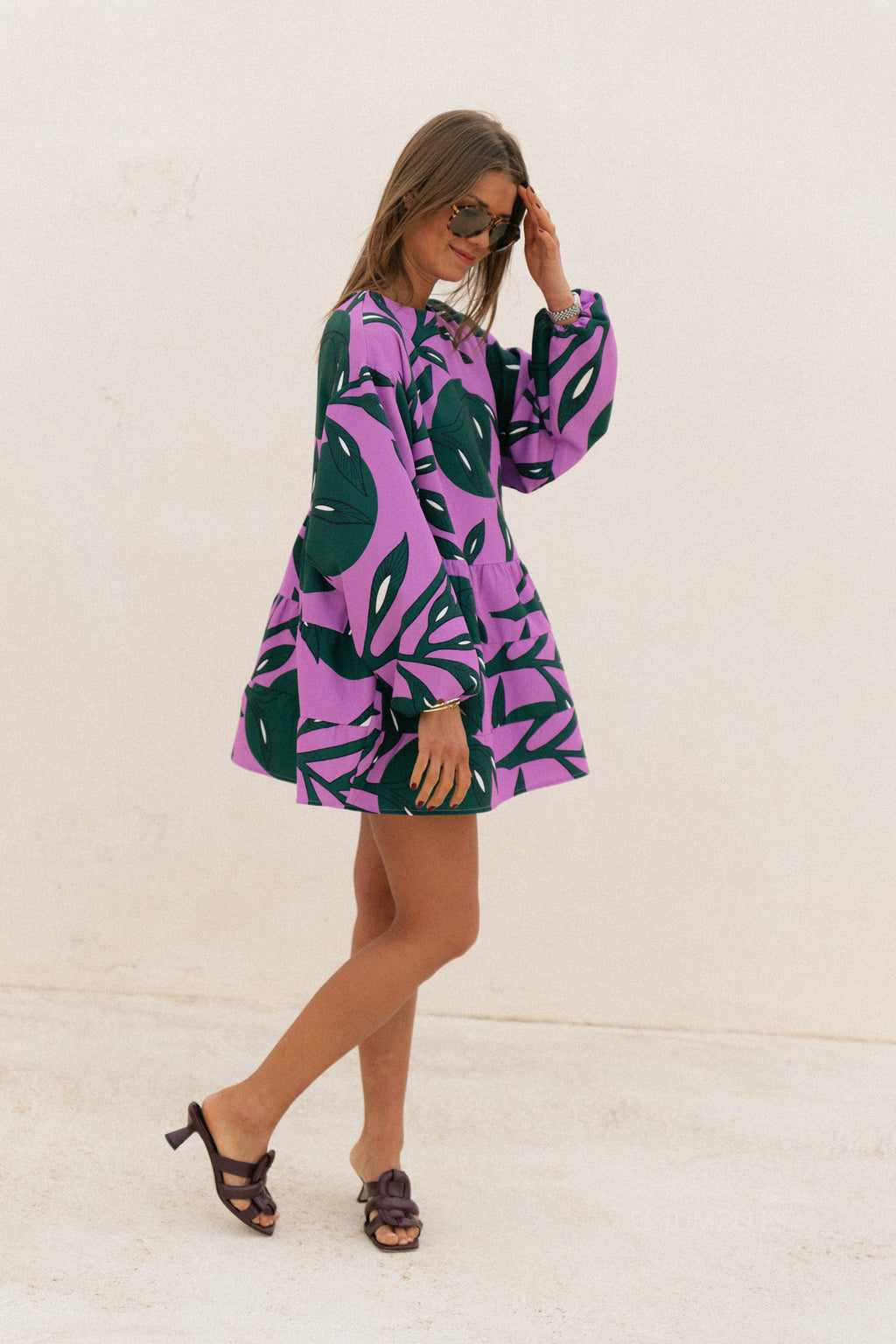 Philippa korte jurk met print lila/groen