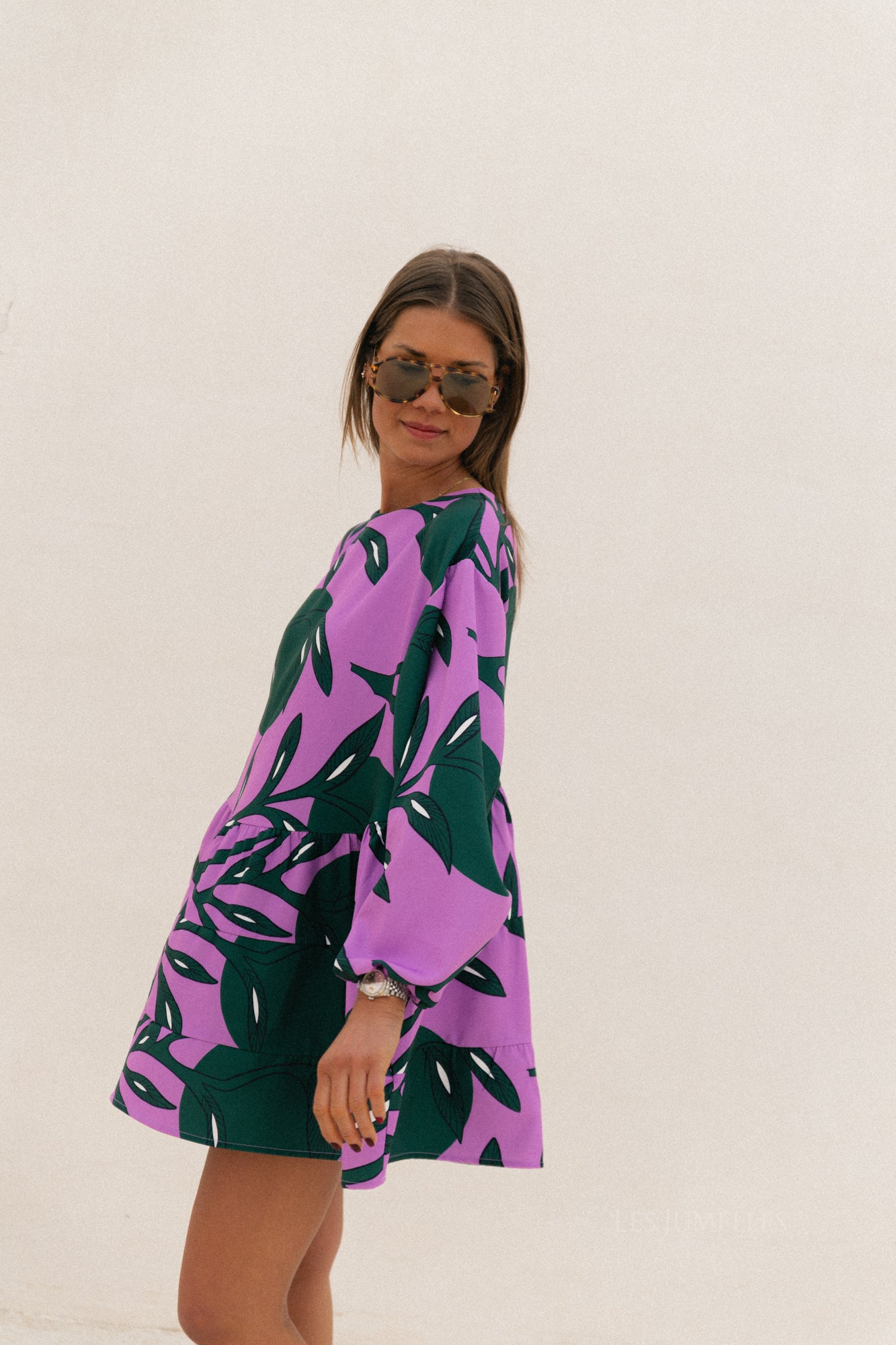 Robe courte imprimée Philippa lilas/vert