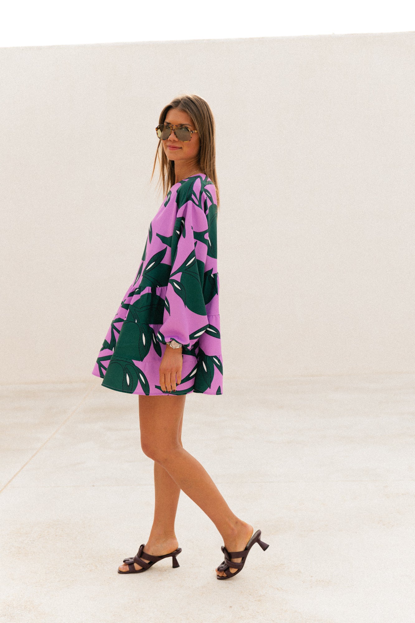 Robe courte imprimée Philippa lilas/vert