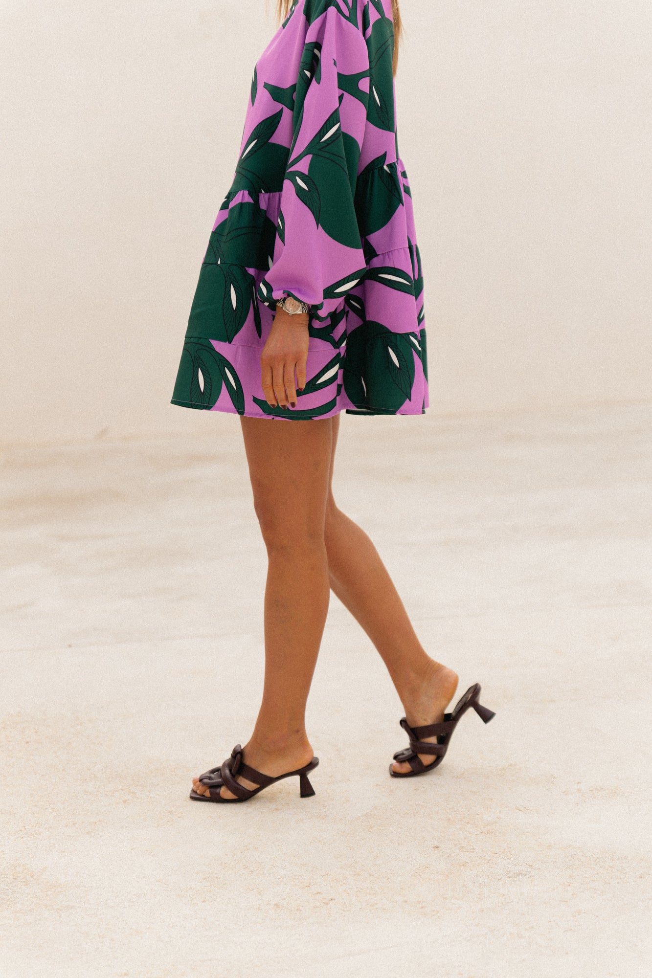 Robe courte imprimée Philippa lilas/vert