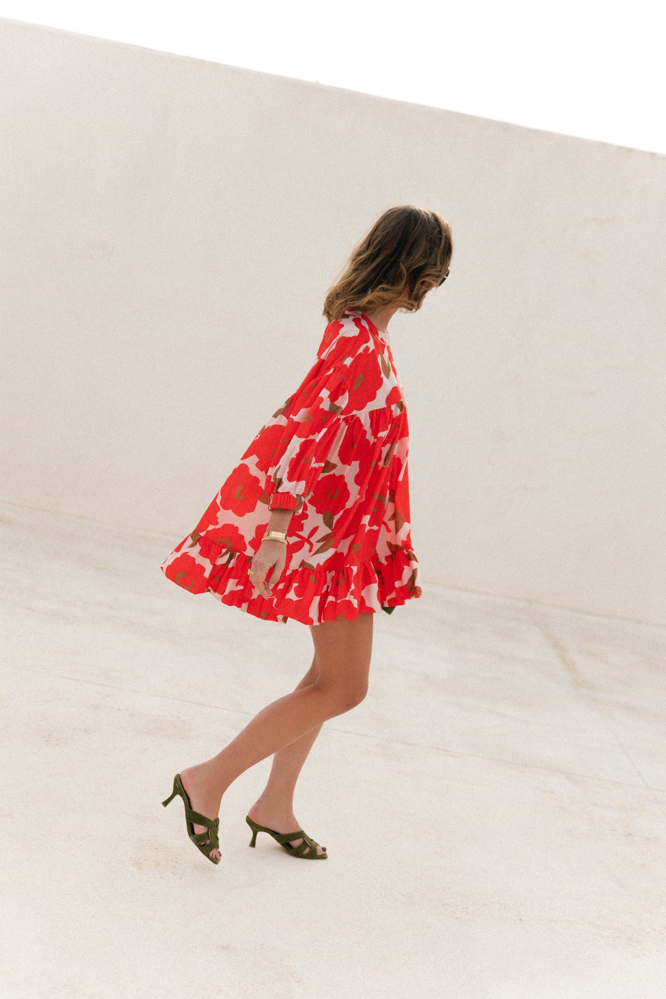 Robe courte imprimée Olivia rouge mandarine