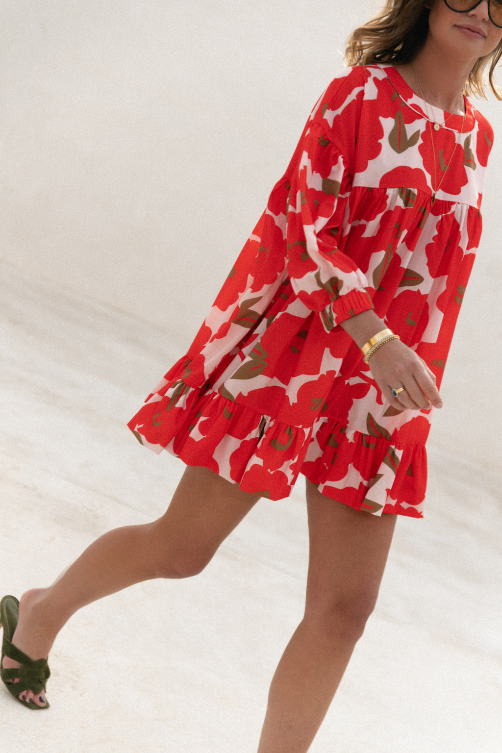 Olivia short printed dress mandarin red