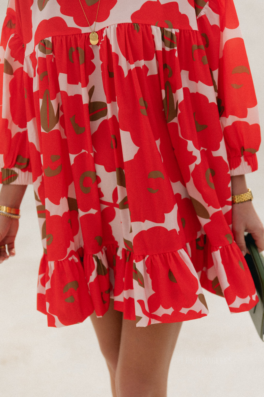 Olivia short printed dress mandarin red