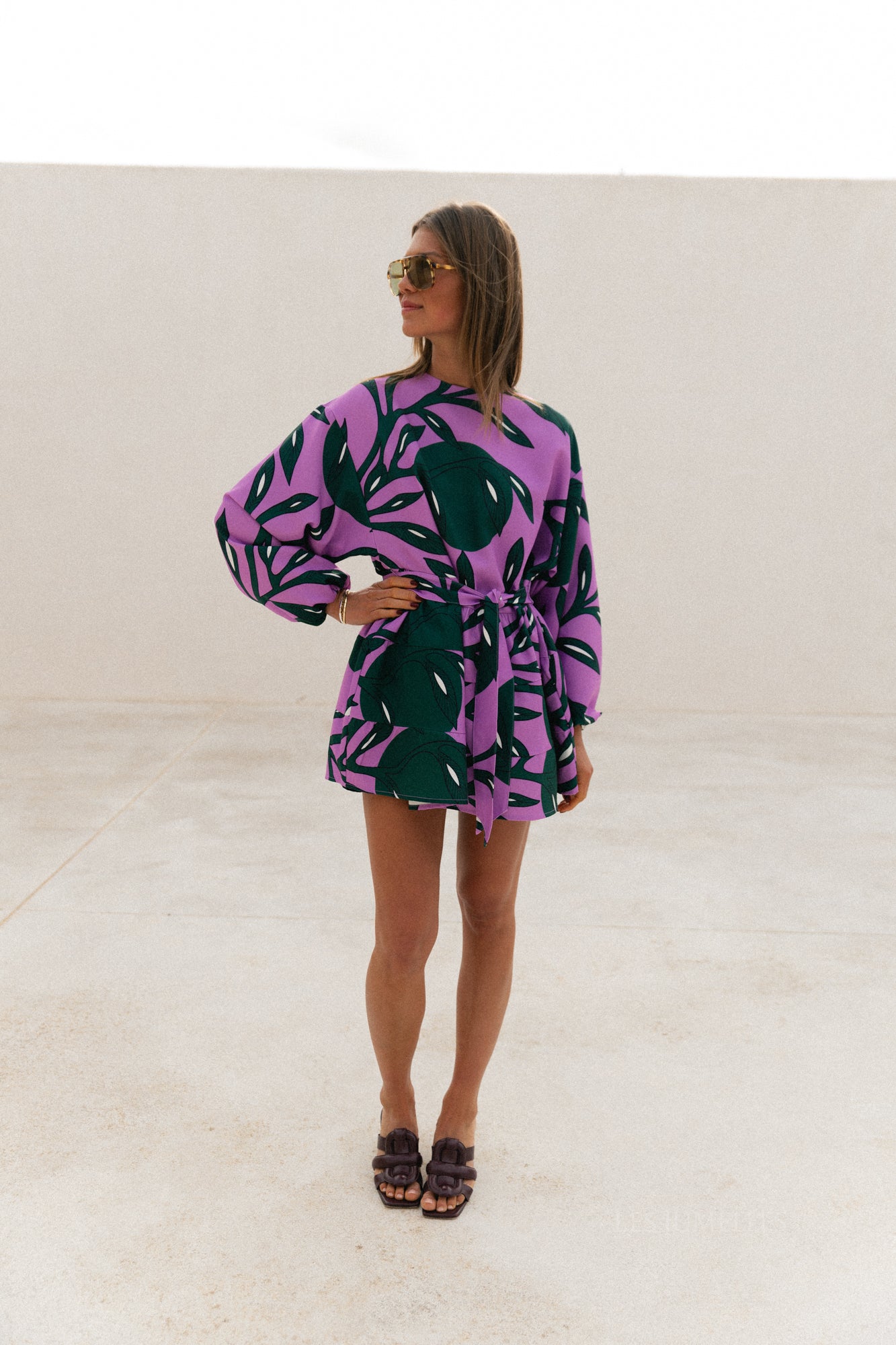 Robe courte imprimée Philippa lilas/vert