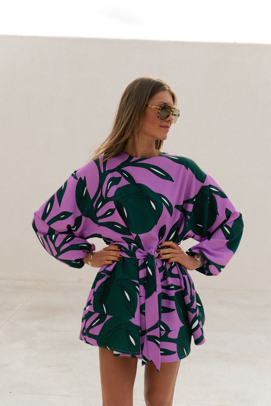 Philippa korte jurk met print lila/groen