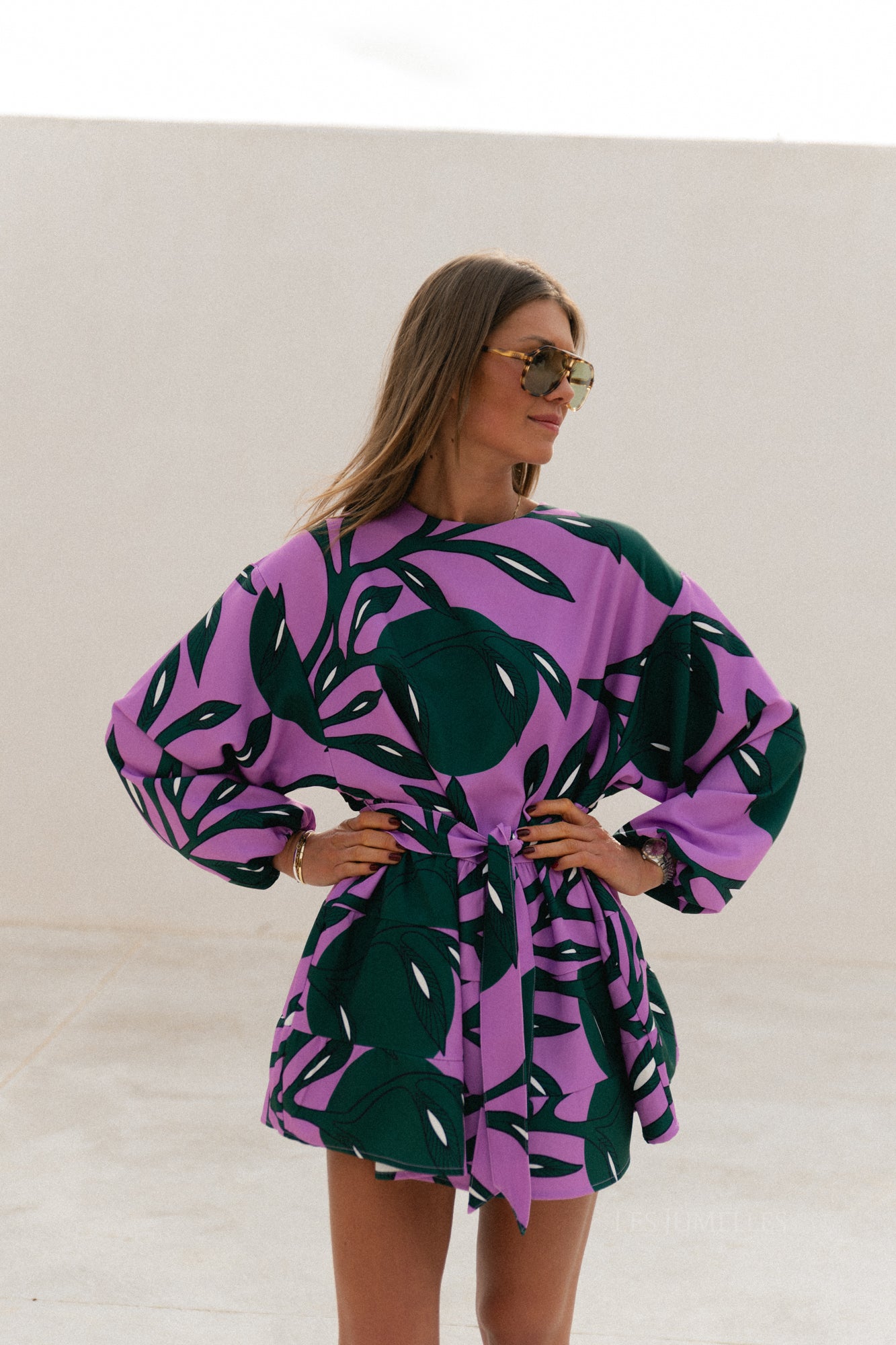 Robe courte imprimée Philippa lilas/vert