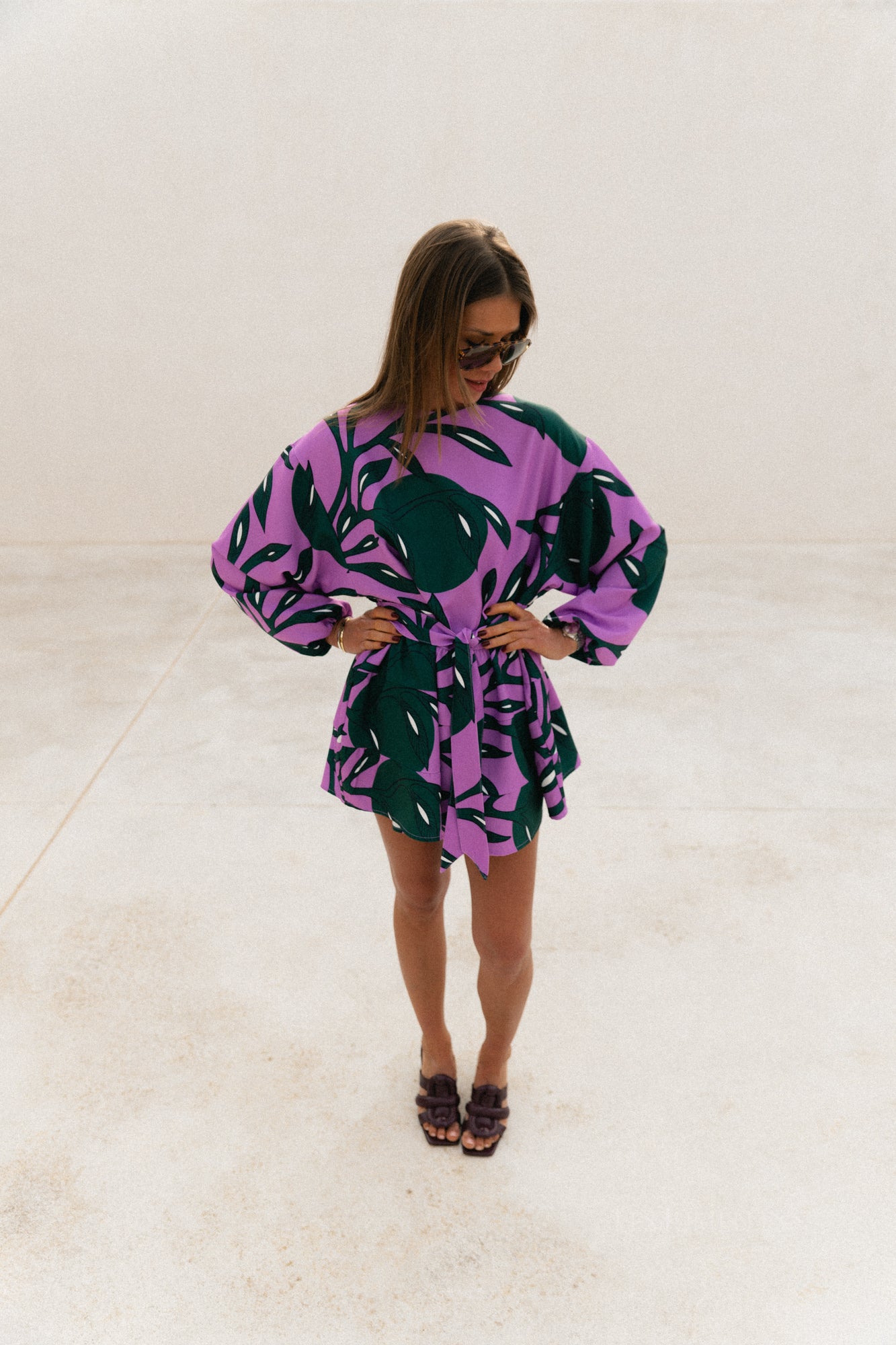 Robe courte imprimée Philippa lilas/vert