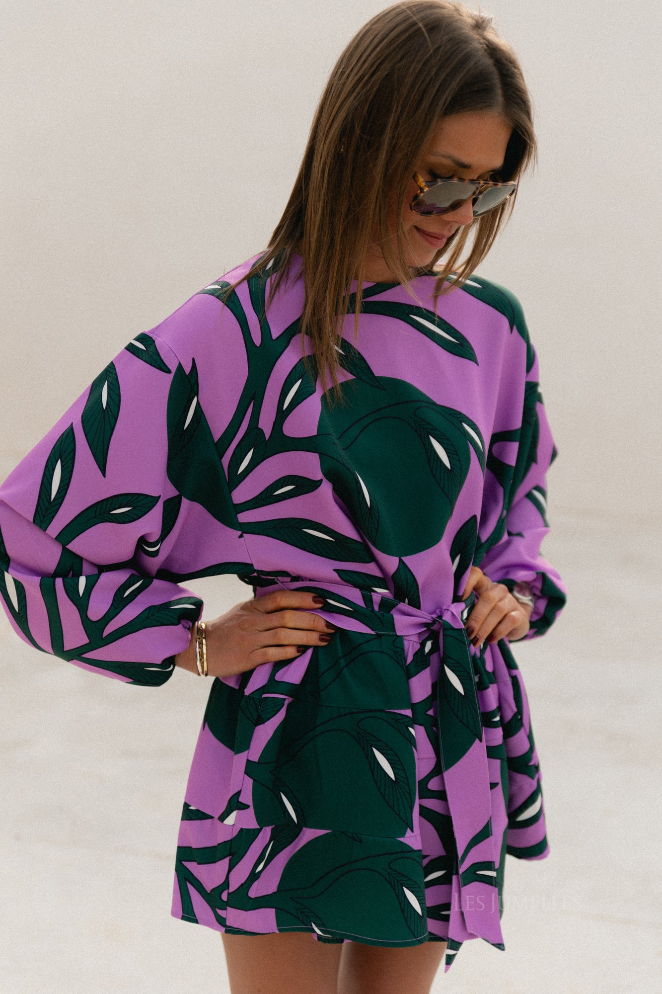Robe courte imprimée Philippa lilas/vert