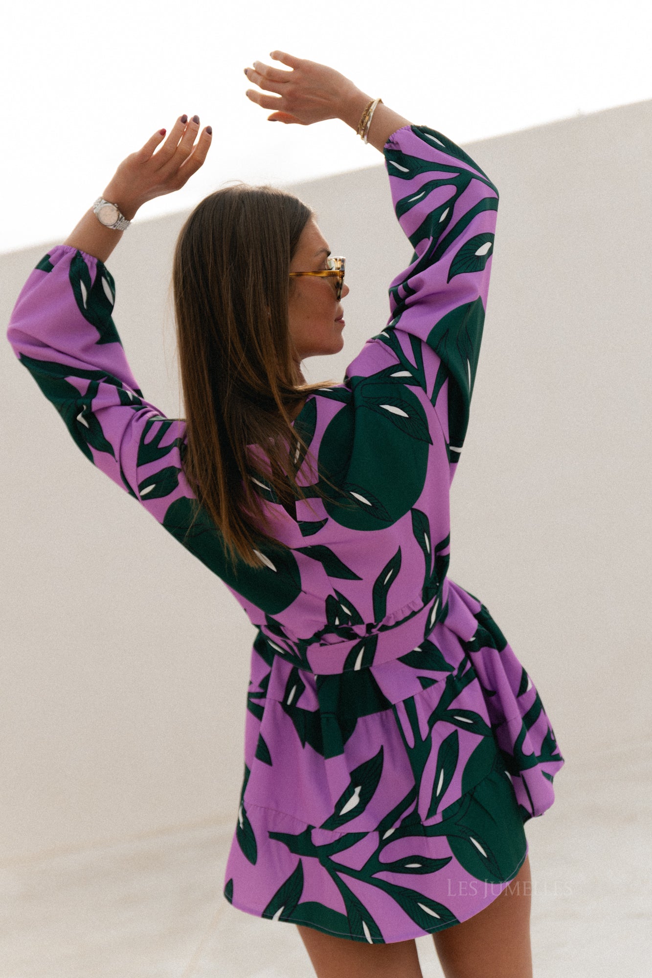 Robe courte imprimée Philippa lilas/vert