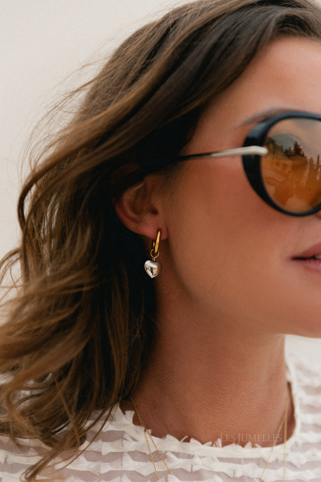 LJ heart charm earrings bicolor