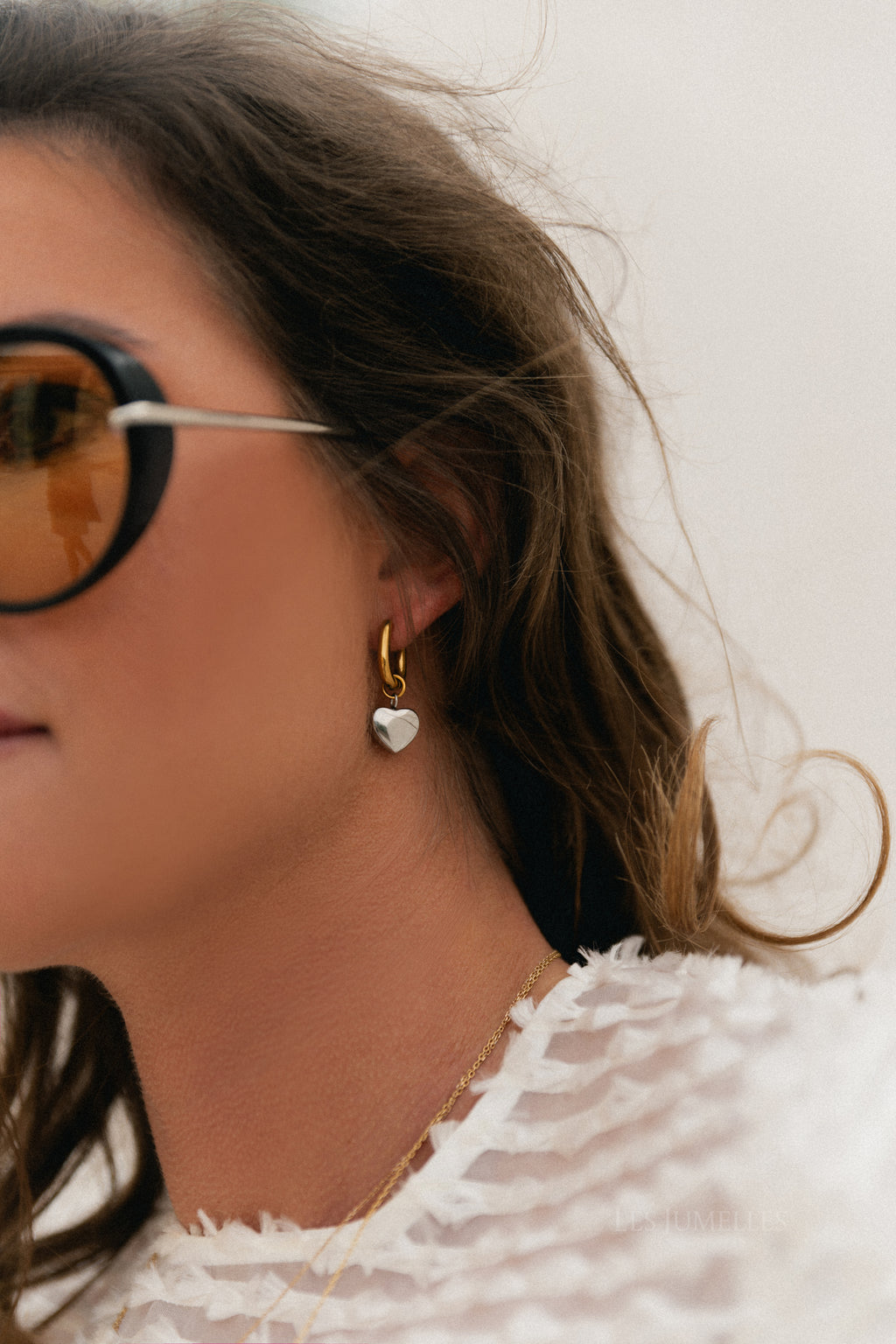 LJ heart charm earrings bicolor