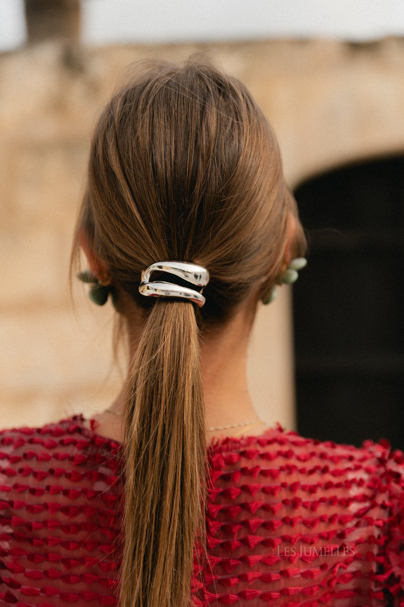 Metal bow hair tie silver