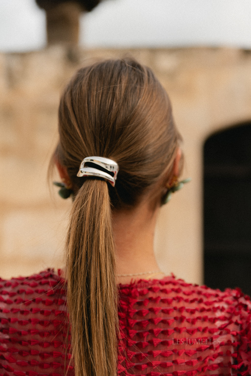 Metal bow hair tie silver