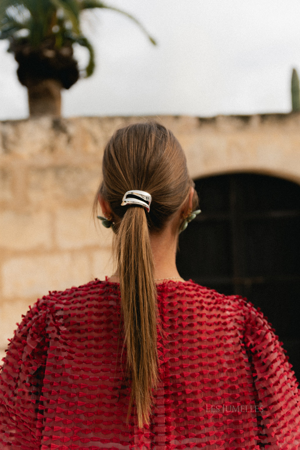 Metal bow hair tie silver