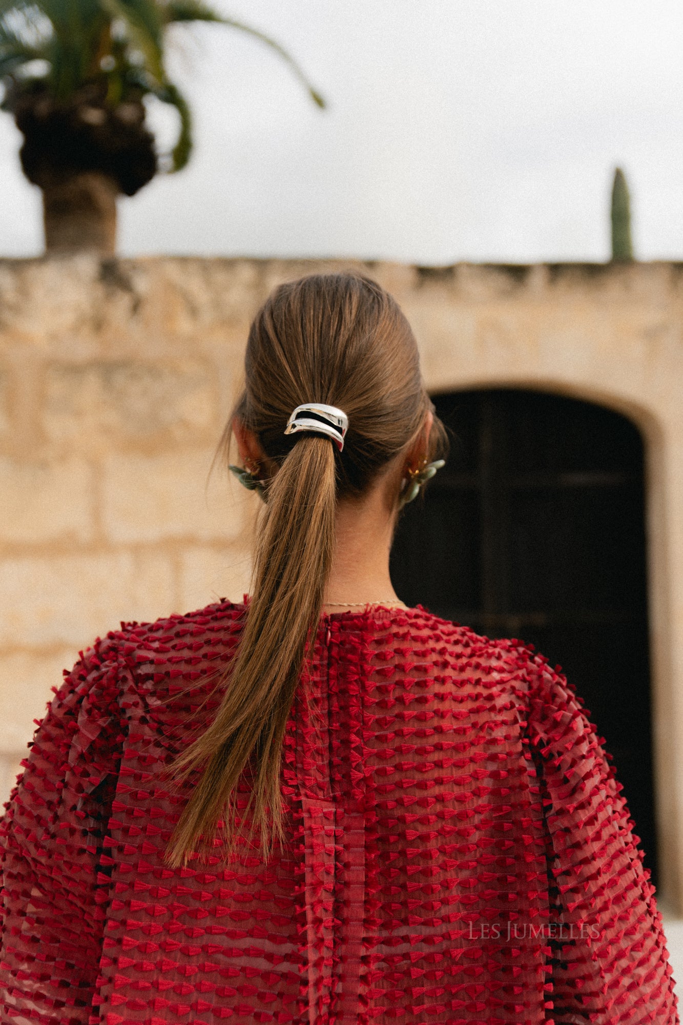 Metal bow hair tie silver