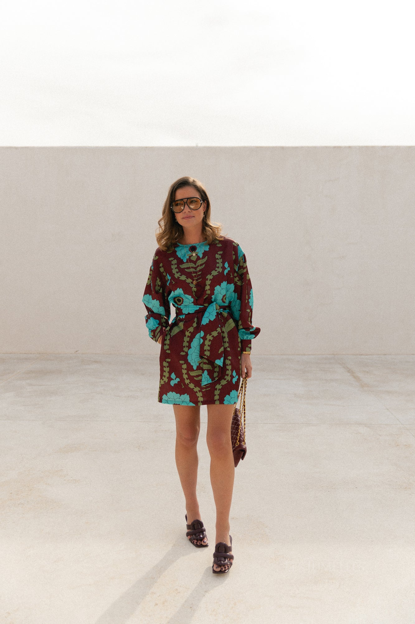 Poppy printed dress - burgundy/turquoise