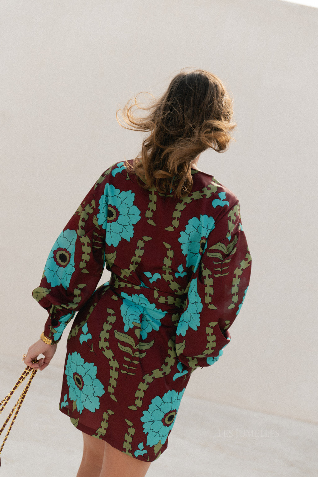 Poppy printed dress - burgundy/turquoise