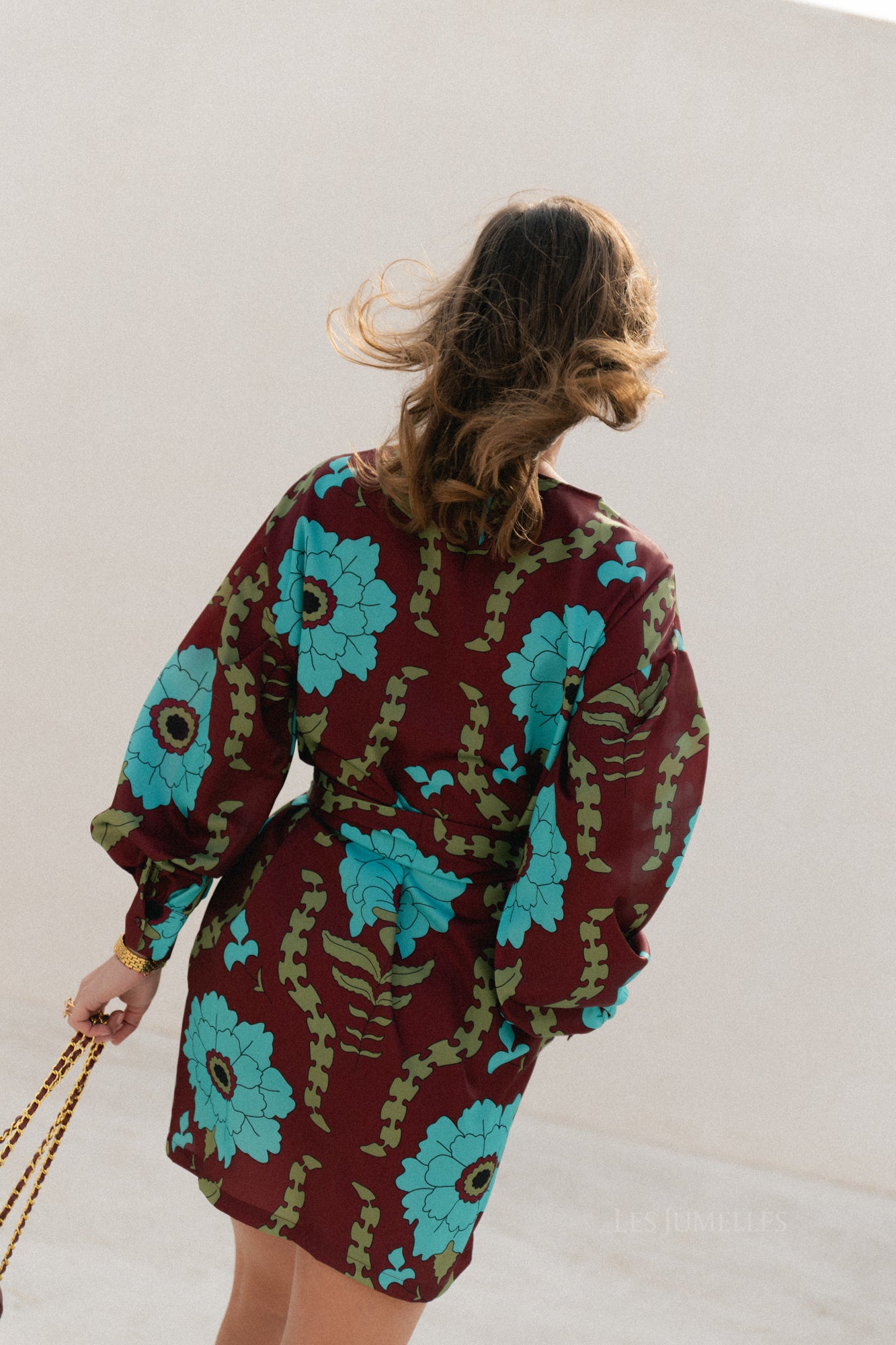 Poppy printed dress - burgundy/turquoise