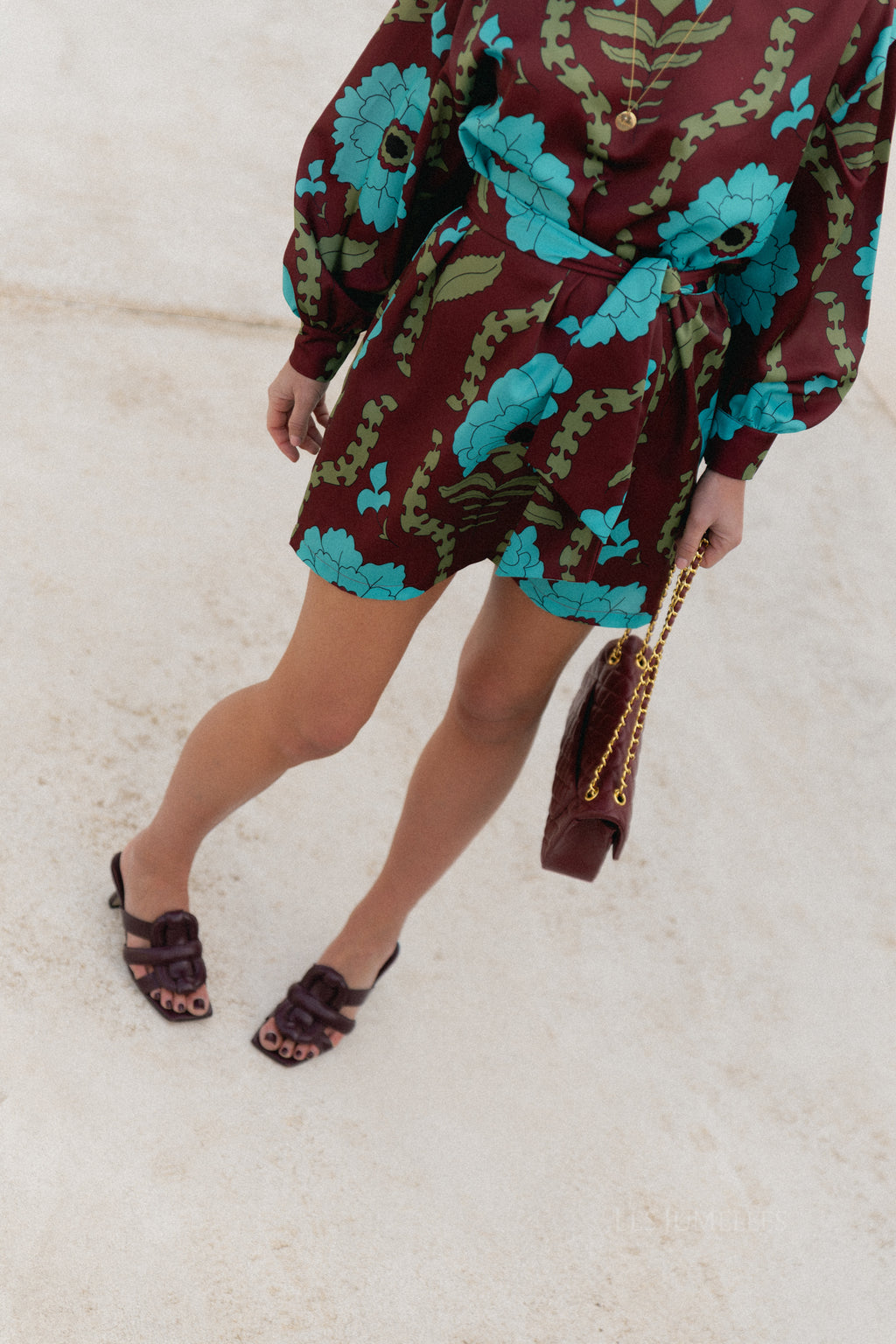 Poppy printed dress - burgundy/turquoise