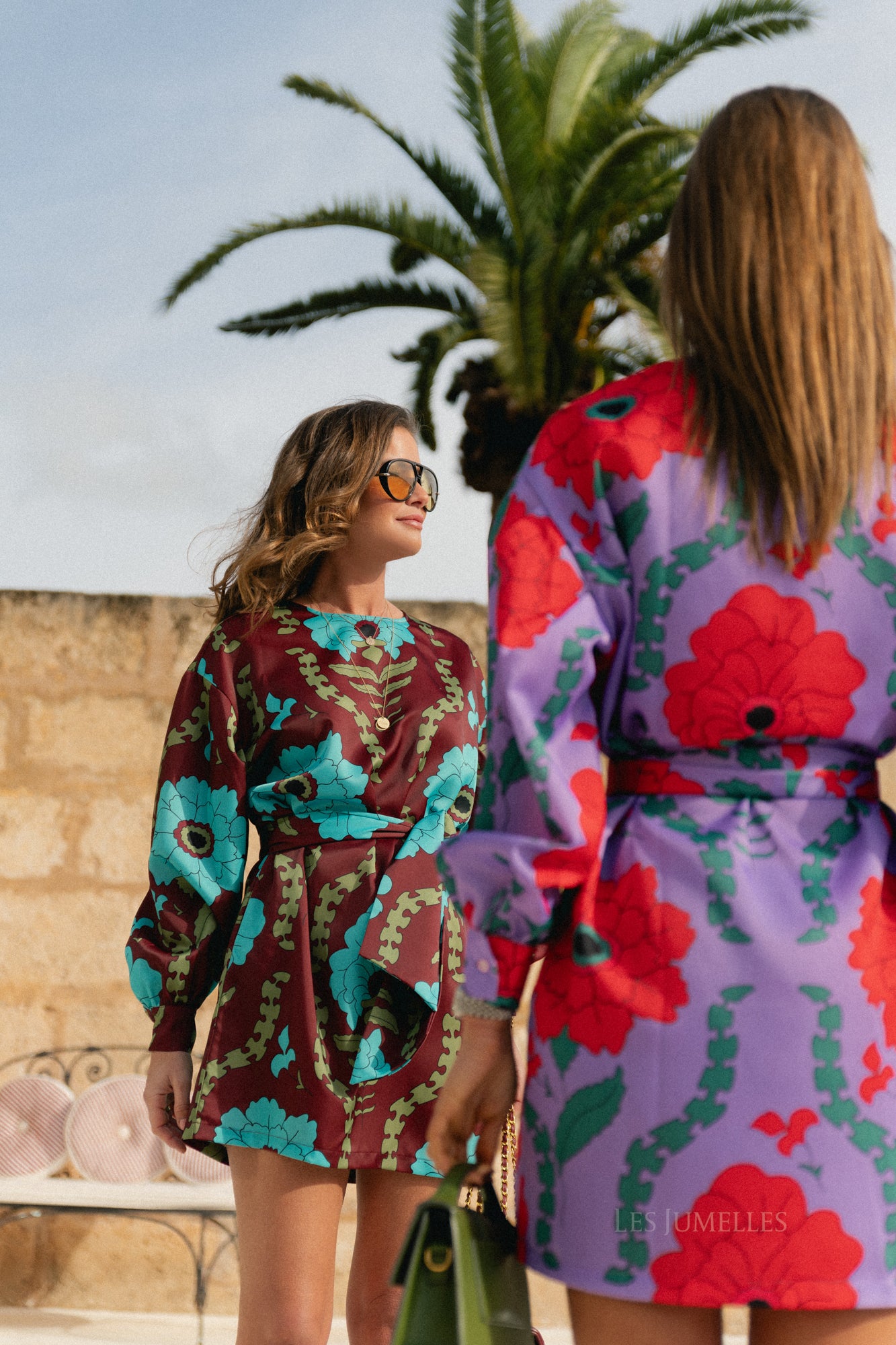 Poppy printed dress - burgundy/turquoise