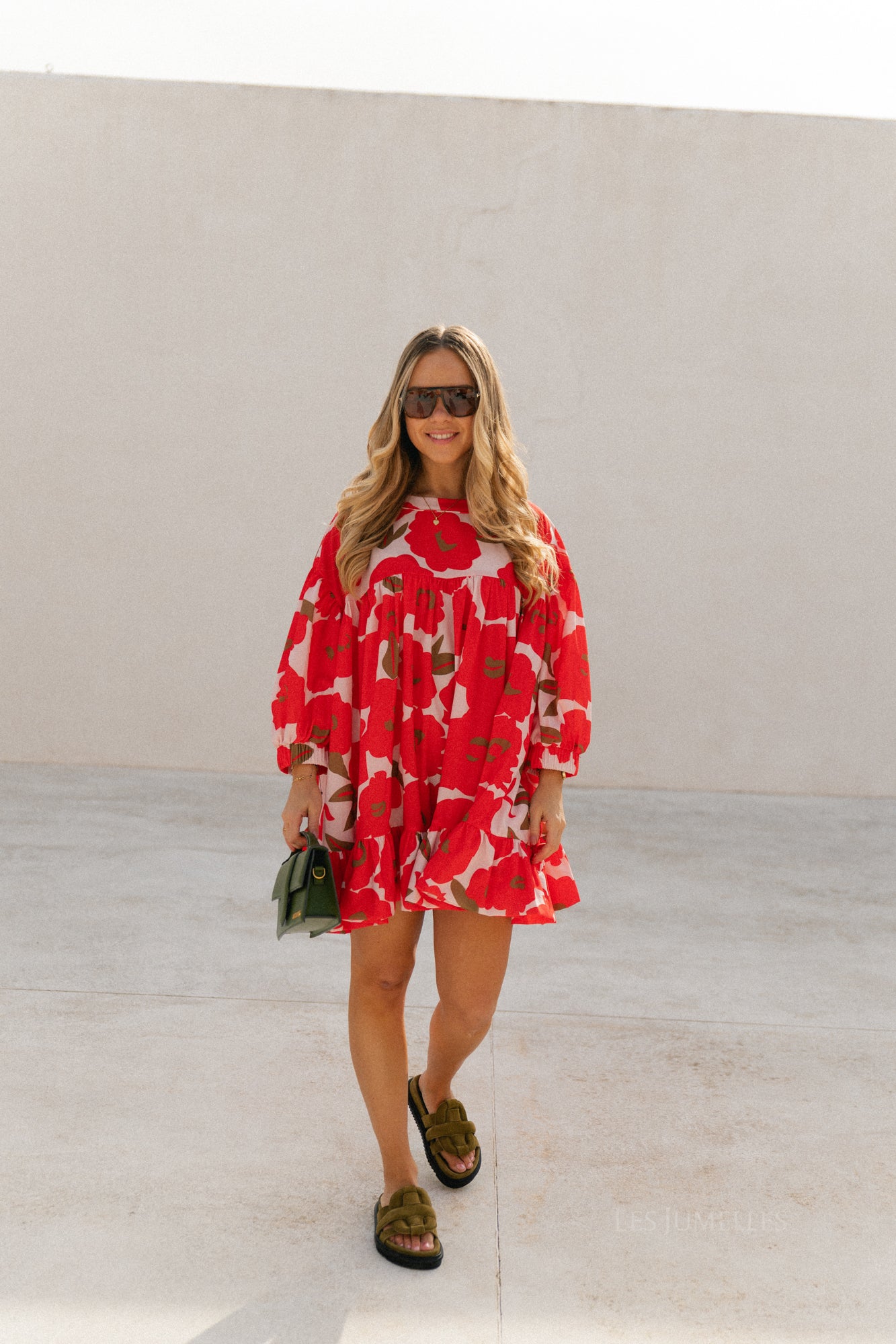 Robe courte imprimée Olivia rouge mandarine