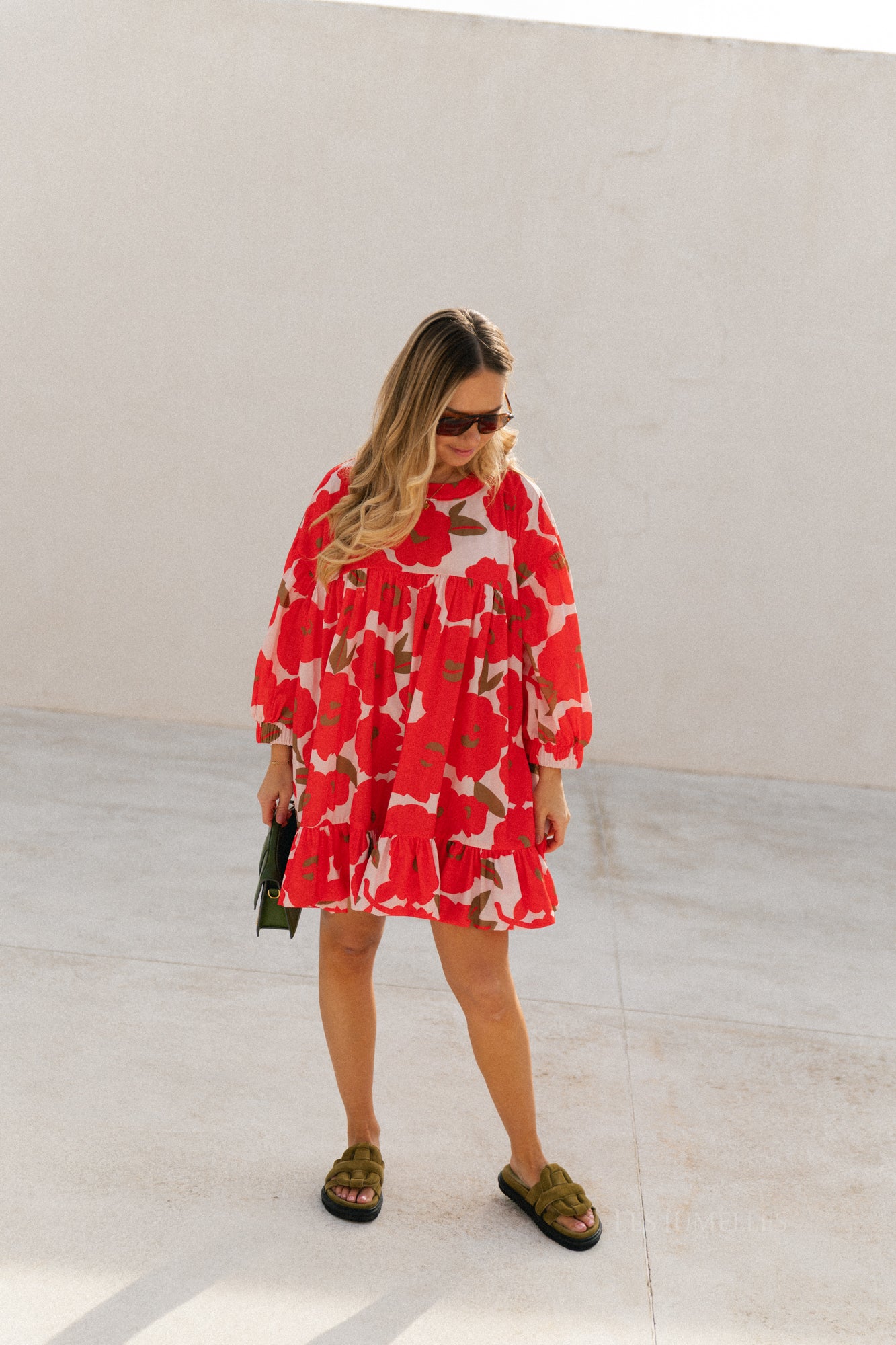 Robe courte imprimée Olivia rouge mandarine