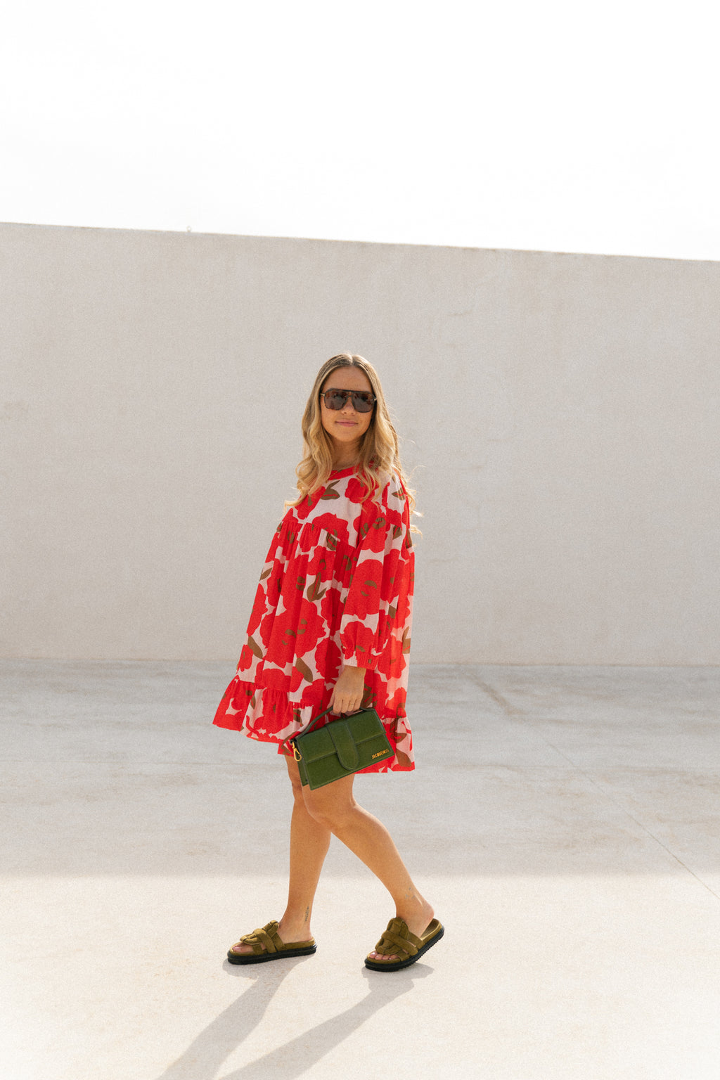 Olivia short printed dress mandarin red